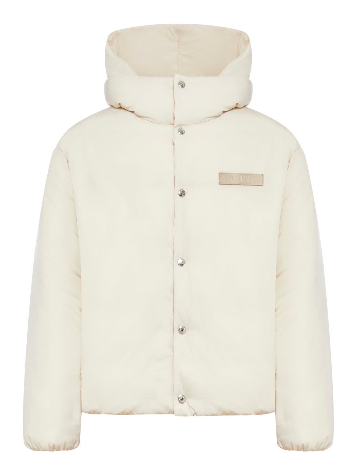 Shop Jacquemus Logo Patch Padded Coat In Neutrals