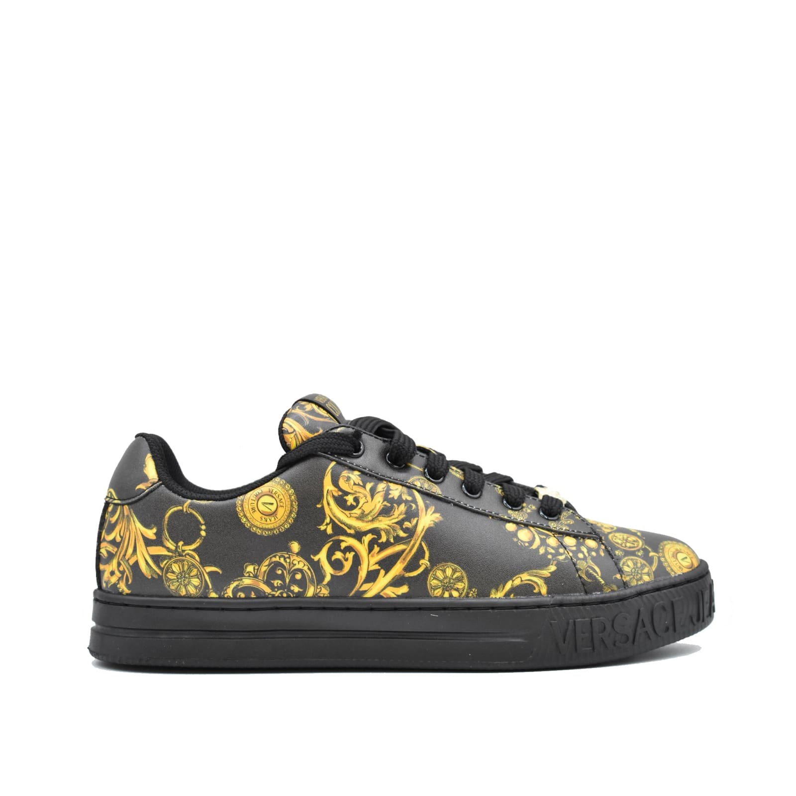 VERSACE JEANS COUTURE JEANS COUTURE PRINTED LEATHER SNEAKERS