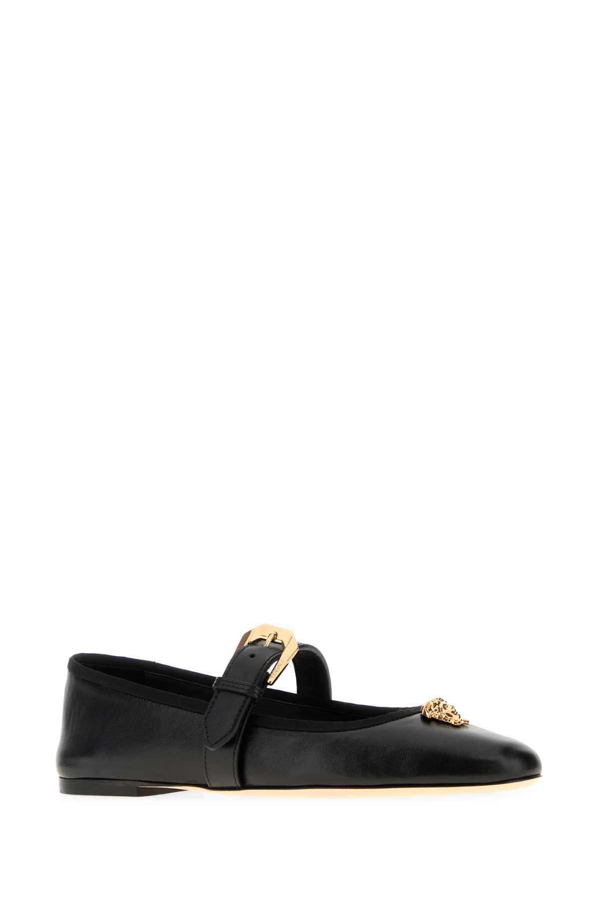 Versace Nappa Leather Flat Ballerinas With Buckle Detail In Black