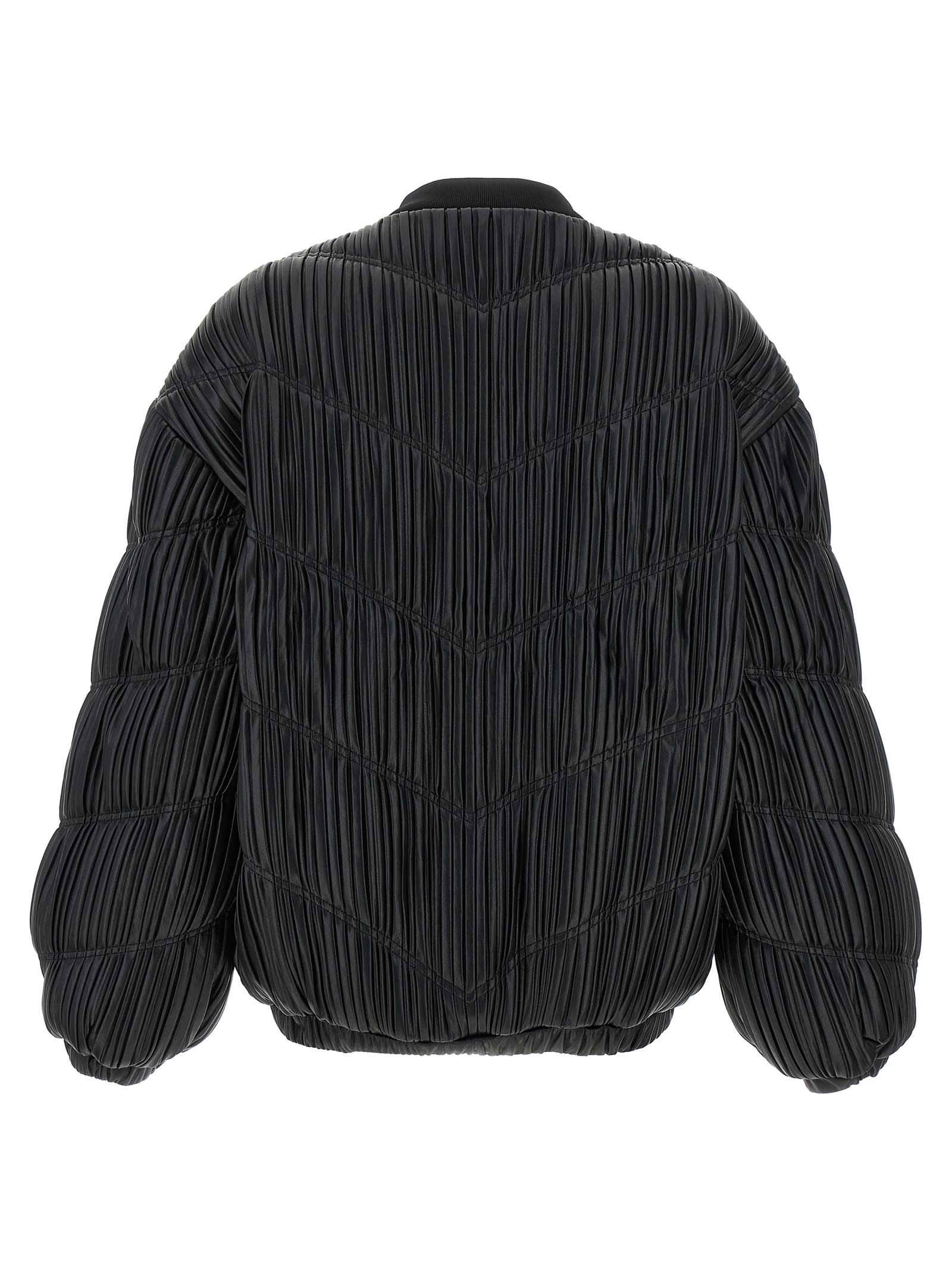 Rotate Birger Christensen Pleated Bomber Jacket In Black