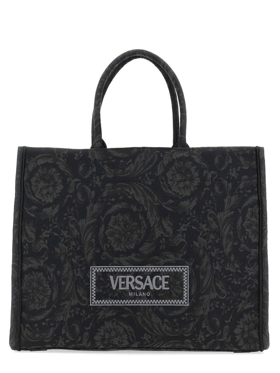 Versace Large Shopper Bag Athena Baroque In Black
