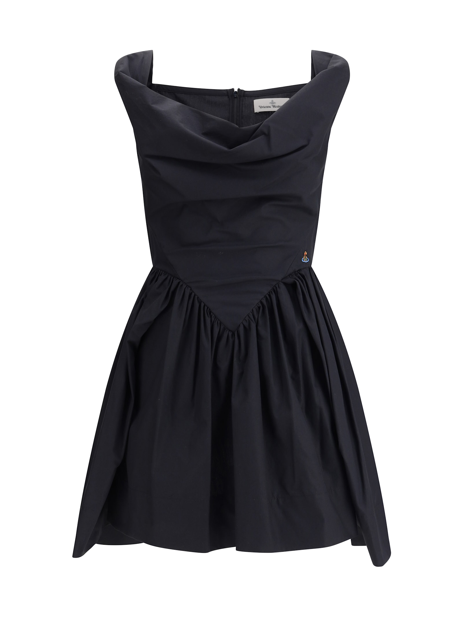 Vivienne Westwood Square Neckline Sleeveless Flared Skirt Mini Length Draped Detail In Black