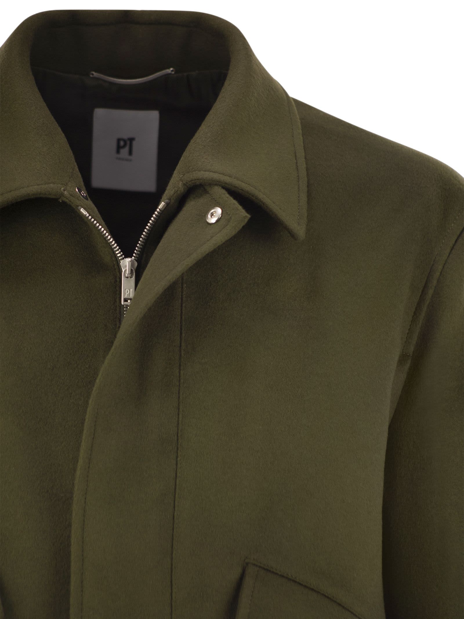 Shop Pt Torino Wool And Cashmere Drap Trucker Jacket In Military Green