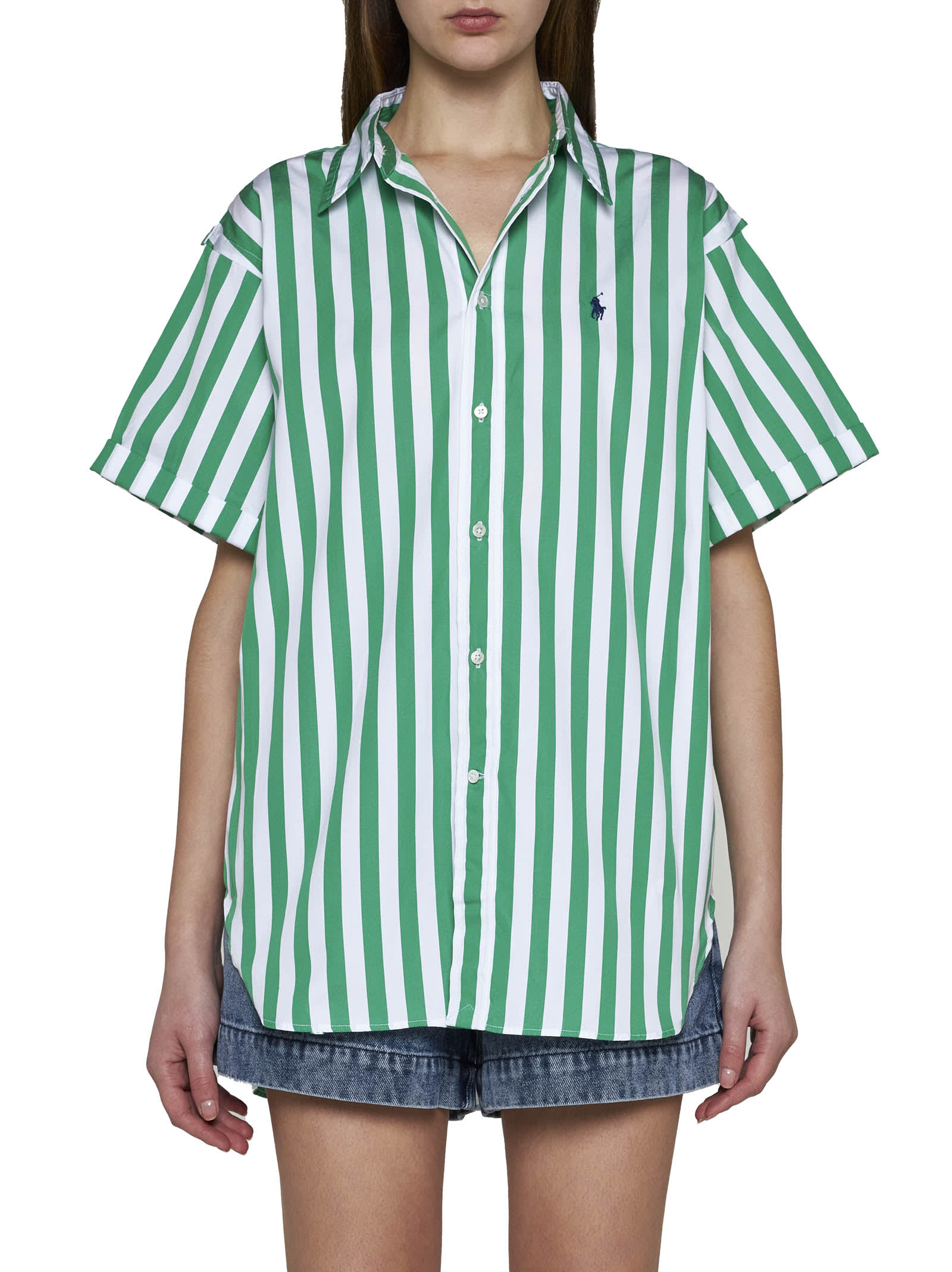 Shop Polo Ralph Lauren Shirt In Green/white