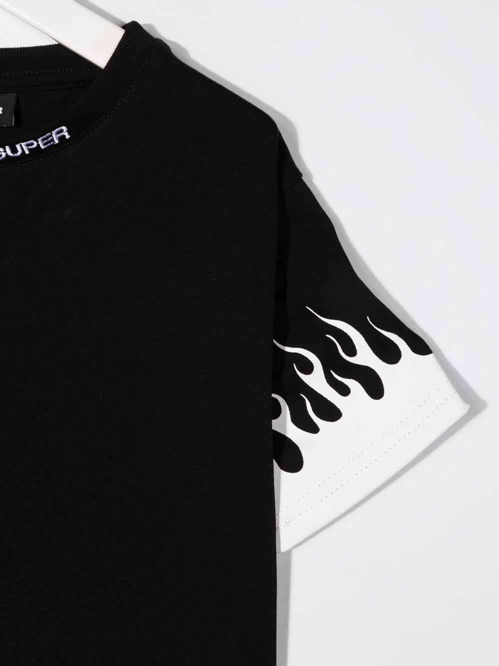Shop Vision Of Super Black Kids T-shirt With White Flames In Black/white
