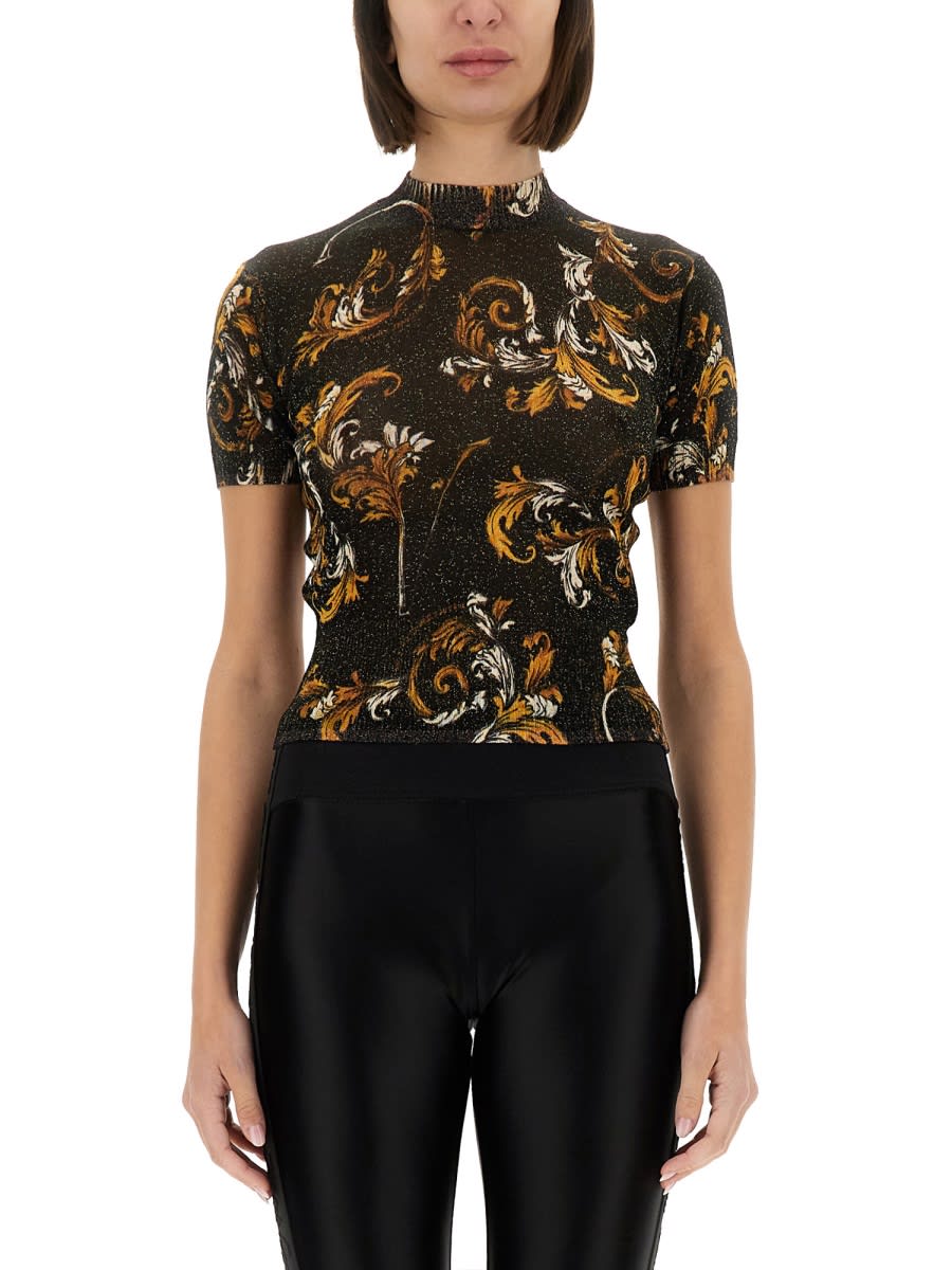Shop Versace Jeans Couture Outline Baroque Knitted T-shirt In Black