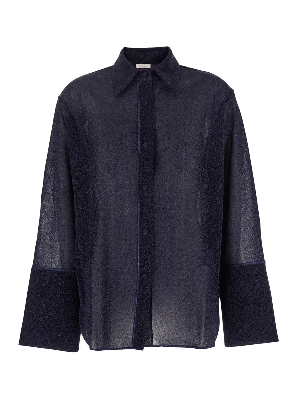 lumiere Blue Shirt With Classic Collar And Bell Sleeves In Tech Fabric Woman