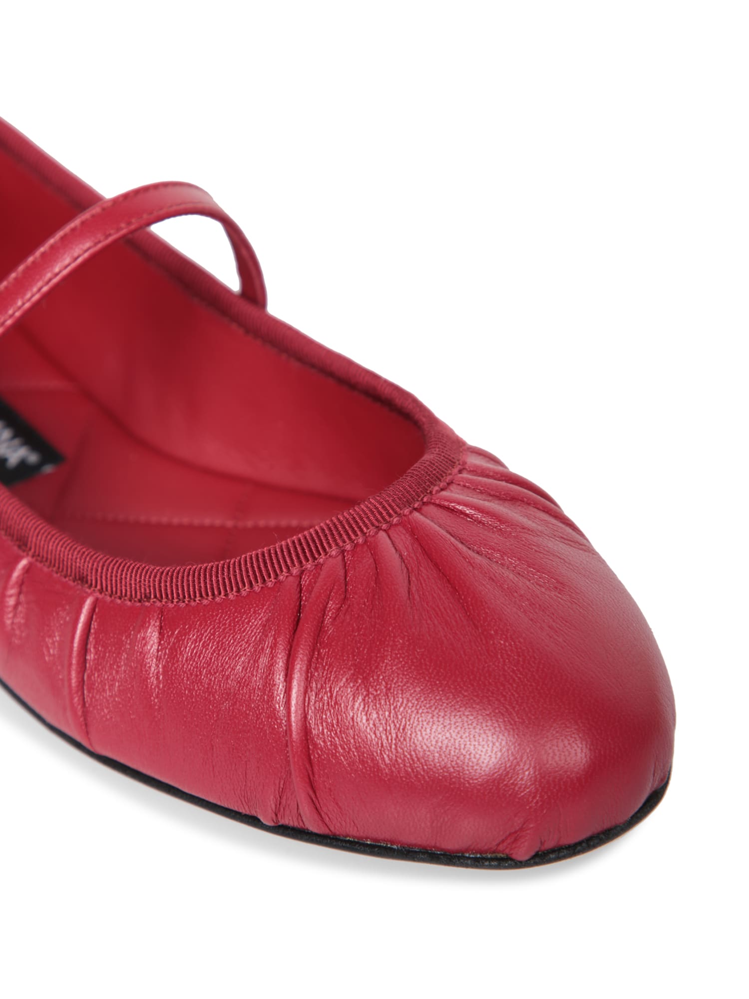 Dolce & Gabbana Nappa Leather Ballet Flats With Logo Buckle In Rosso
