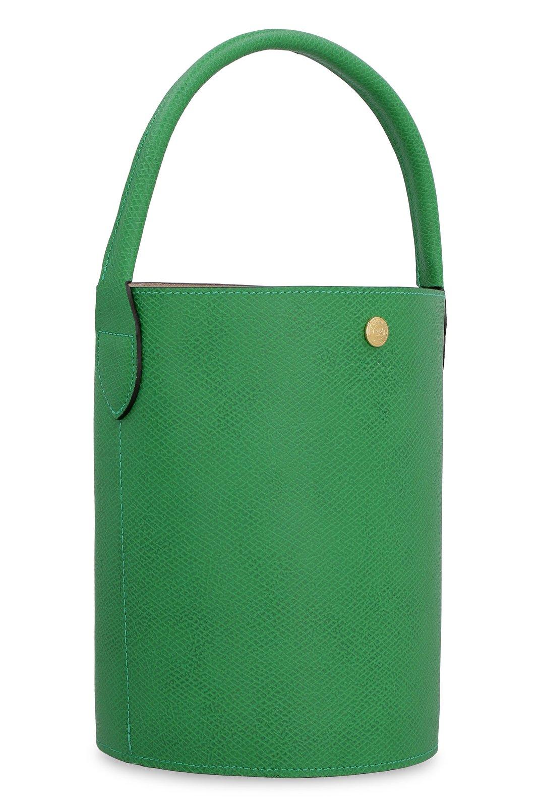 Shop Longchamp Ure Logo Embossed Small Bucket Bag In Green