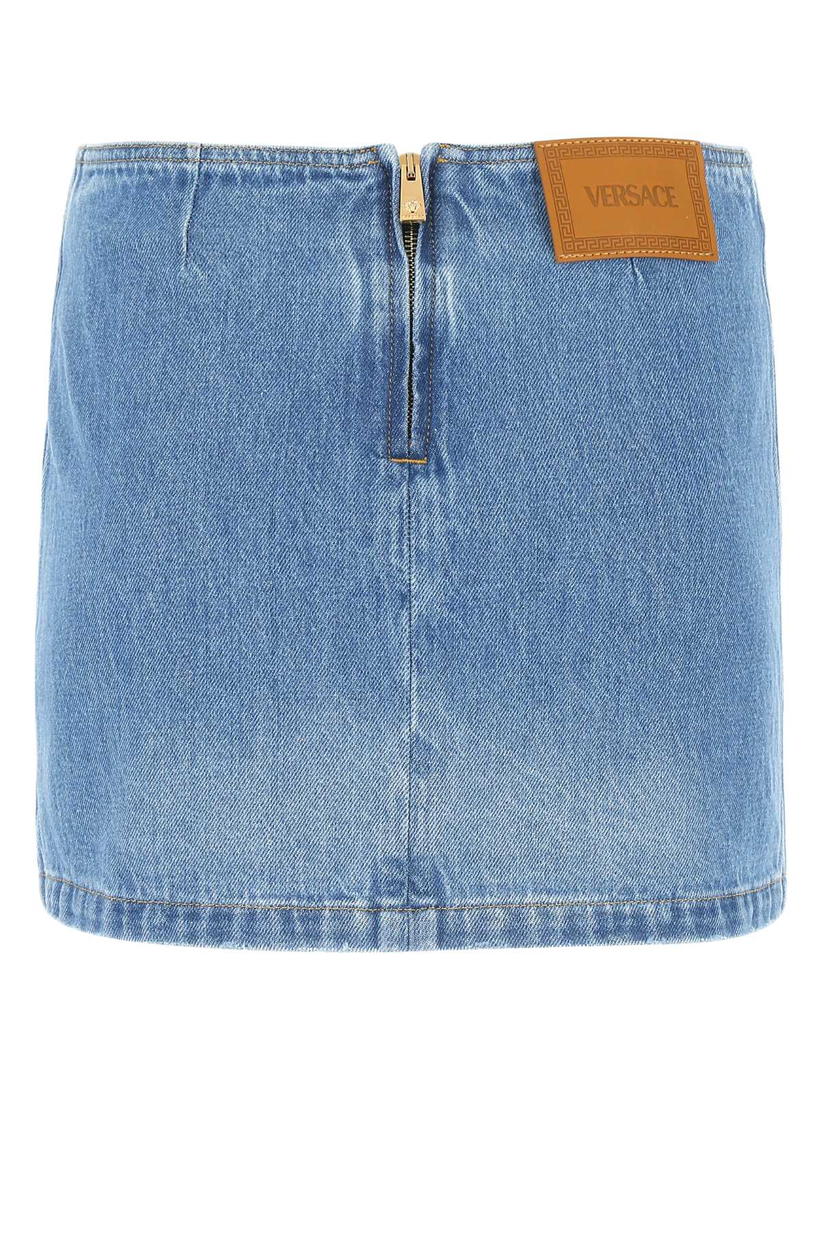Shop Versace Denim Mini Skirt In 1d030