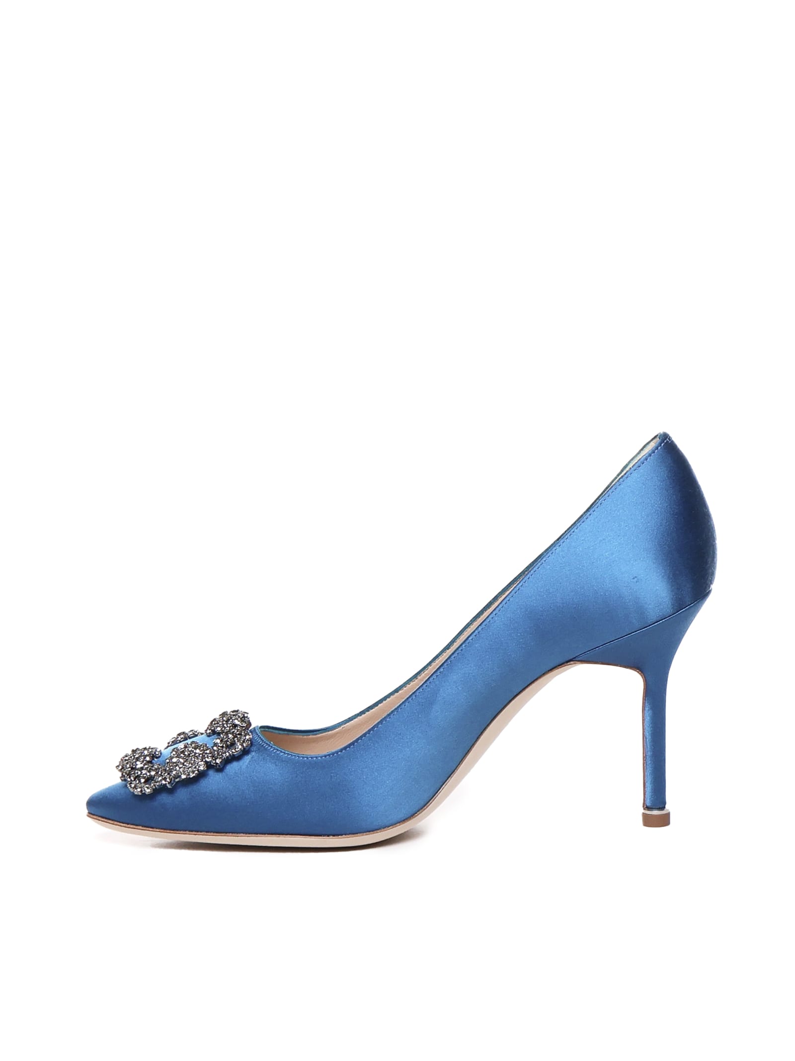 Shop Manolo Blahnik Hangisi Décolleté With Satin Jewel Buckle In Blue