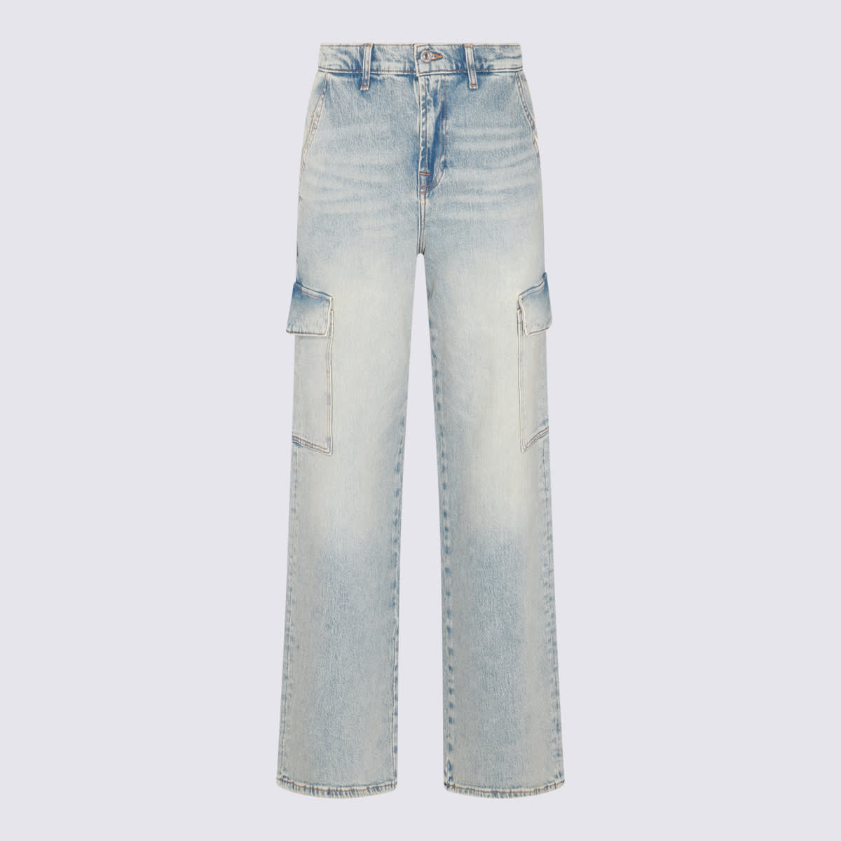 Shop 7 For All Mankind Light Blue Cotton Blend Cargo Jeans In Frost