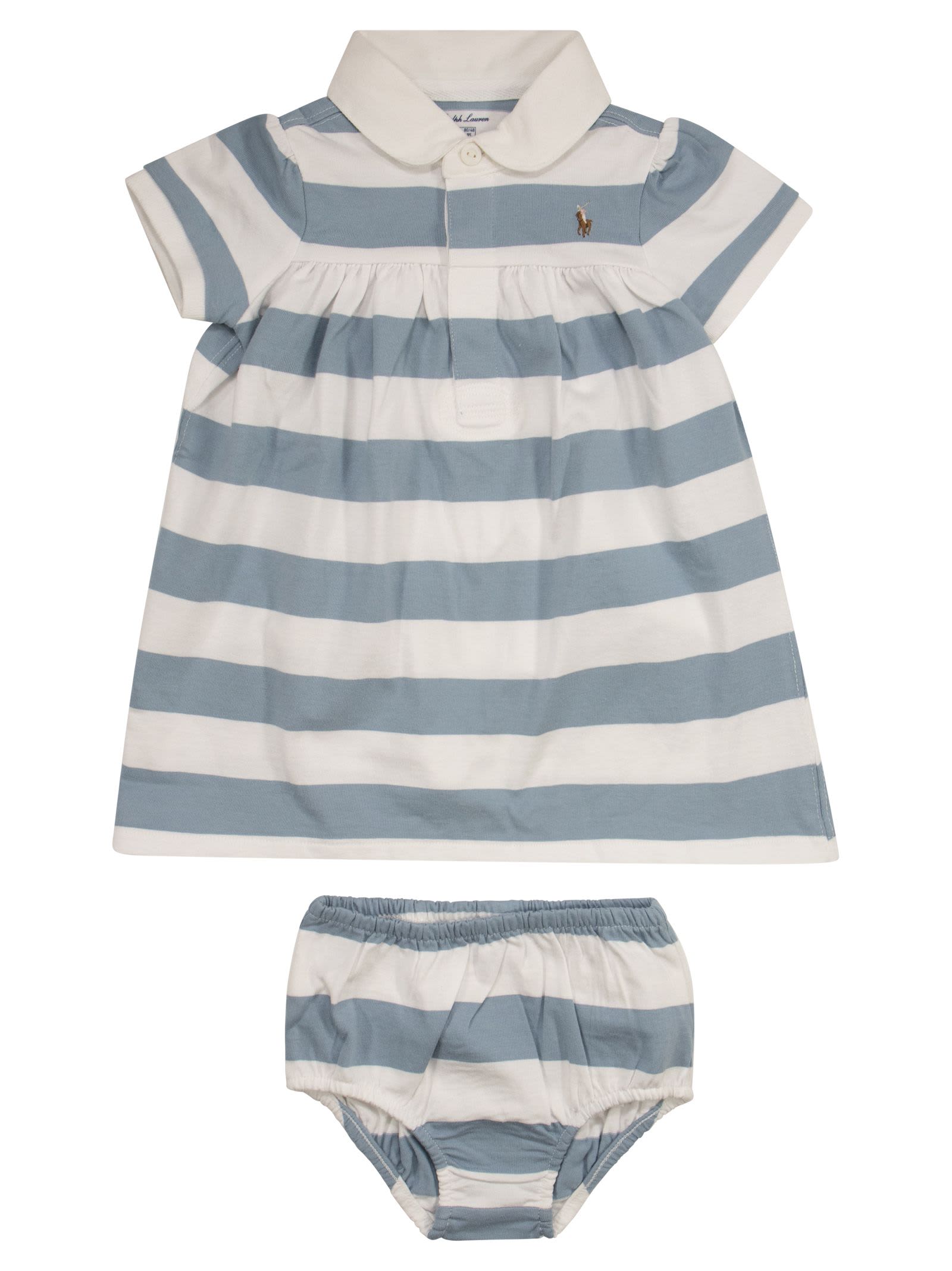 Polo Ralph Lauren Babies' Striped Jersey Rugby Dress With Culottes In Blue/white
