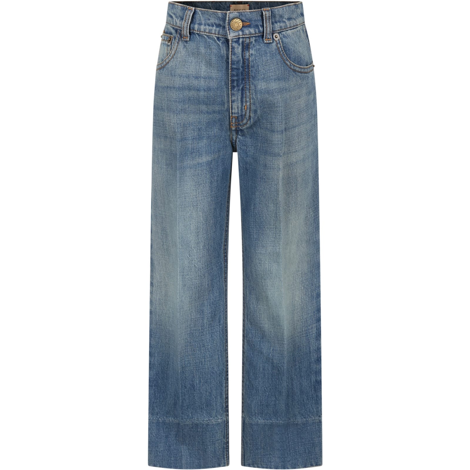 Gucci Kids' Blue Jeans For Boy With Logo In Light Blue/mix