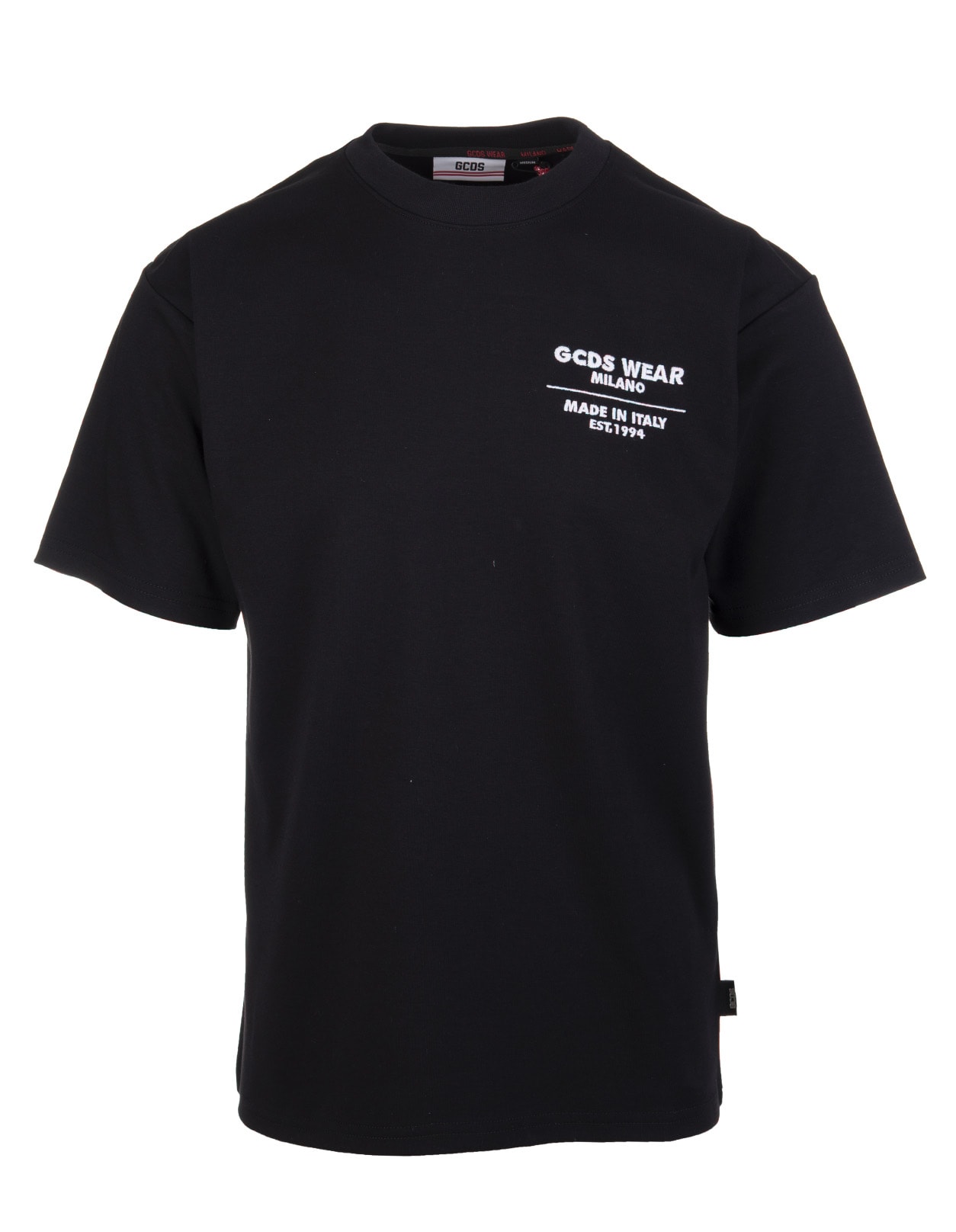 GCDS Man Black Regular Fit T-shirt With Contrast Logo