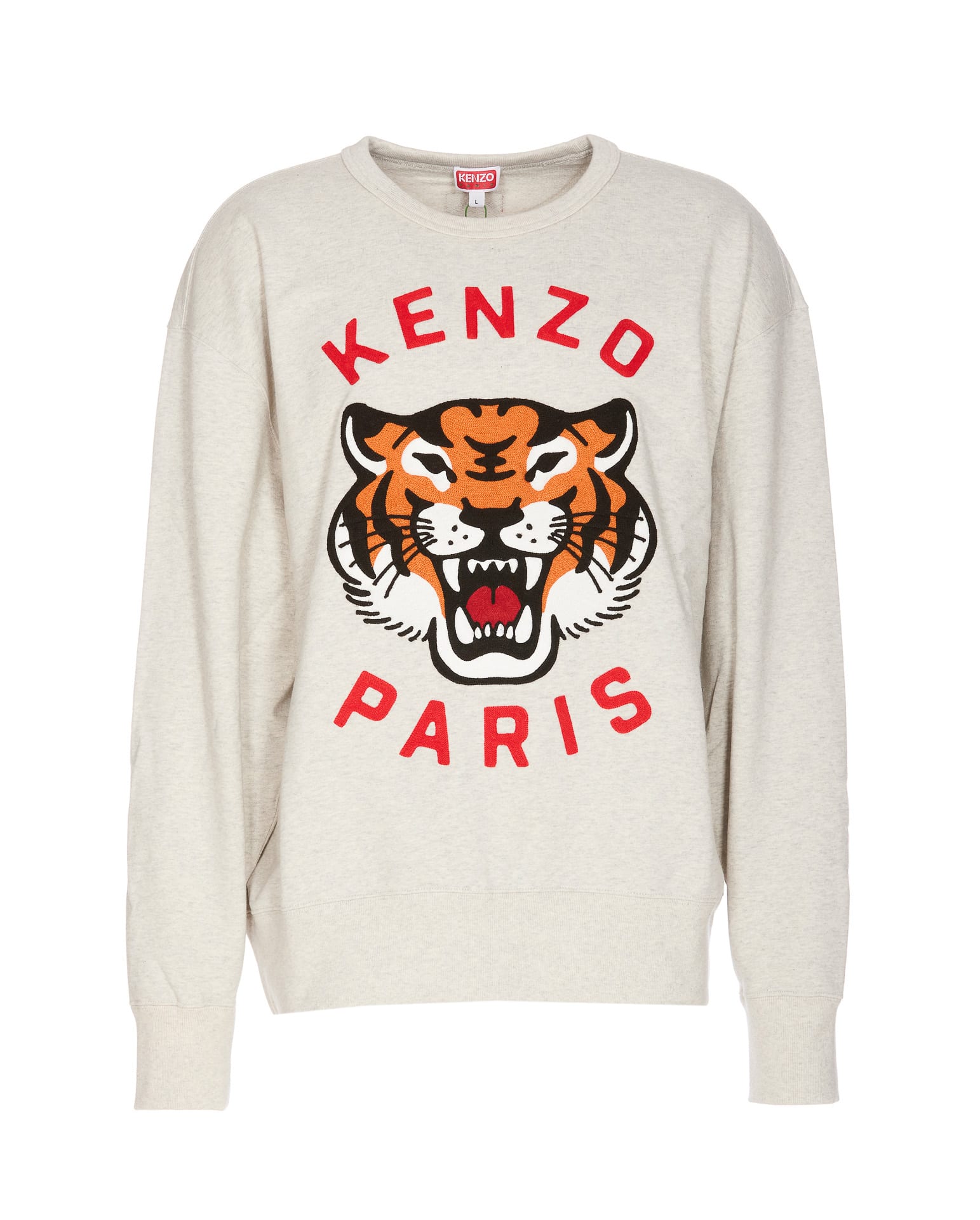 Shop Kenzo Lucky Tiger Embroidered Oversize Sweatshirt In Beige