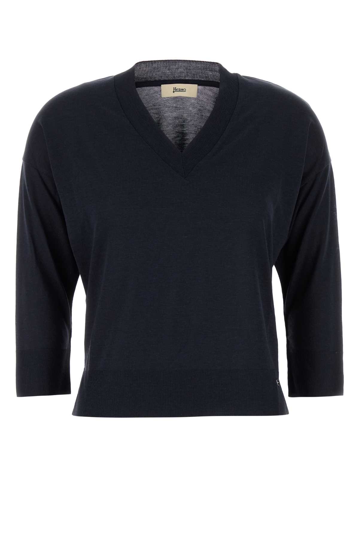 Herno T-shirt In Misto Lyocell Blu Notte Donna
