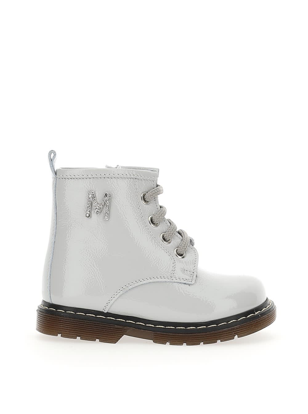 Monnalisa White Leather Boots With Logo
