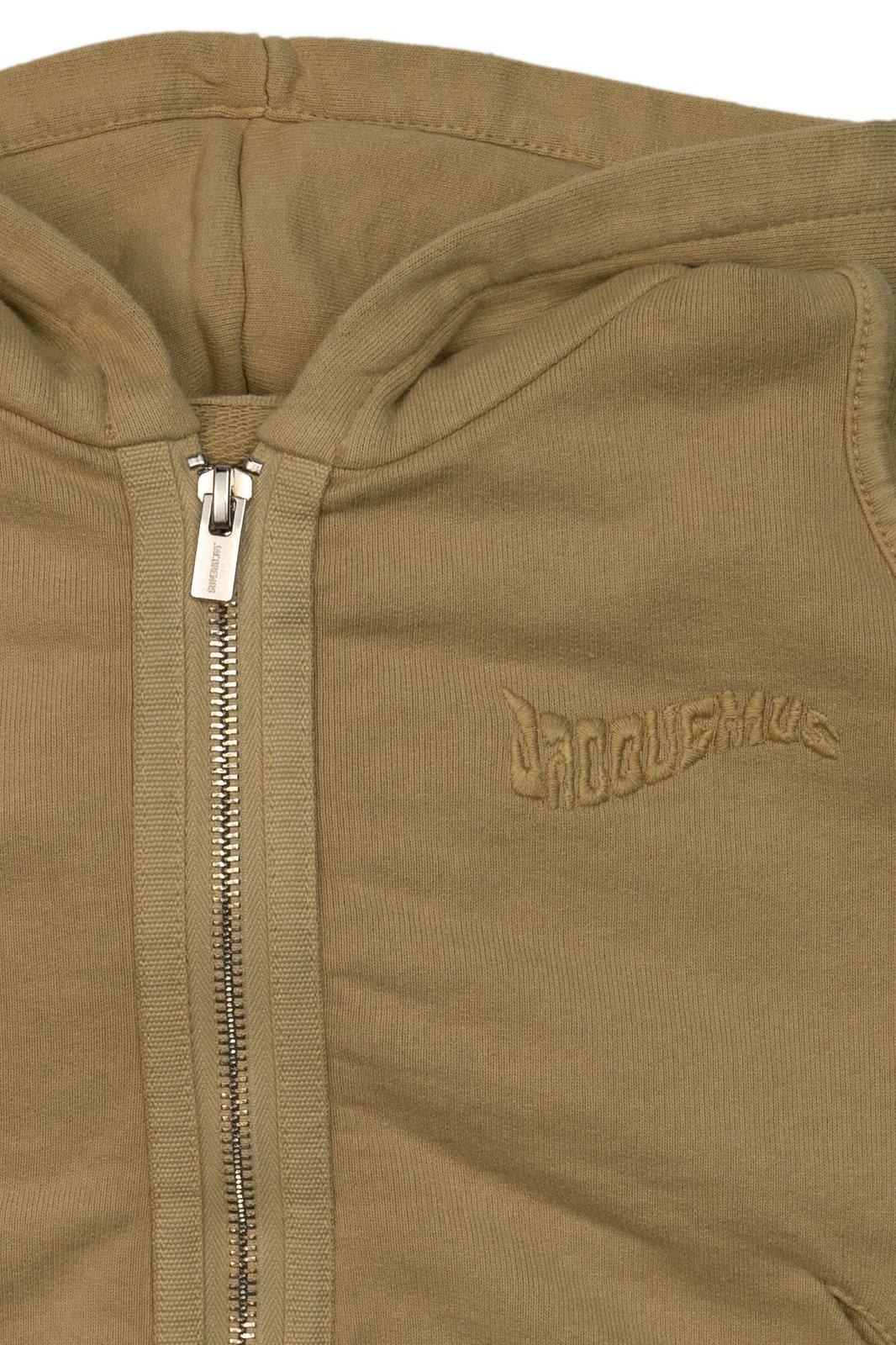 Shop Jacquemus Lenfant Logo Embroidered Zipped Hoodie In Beige