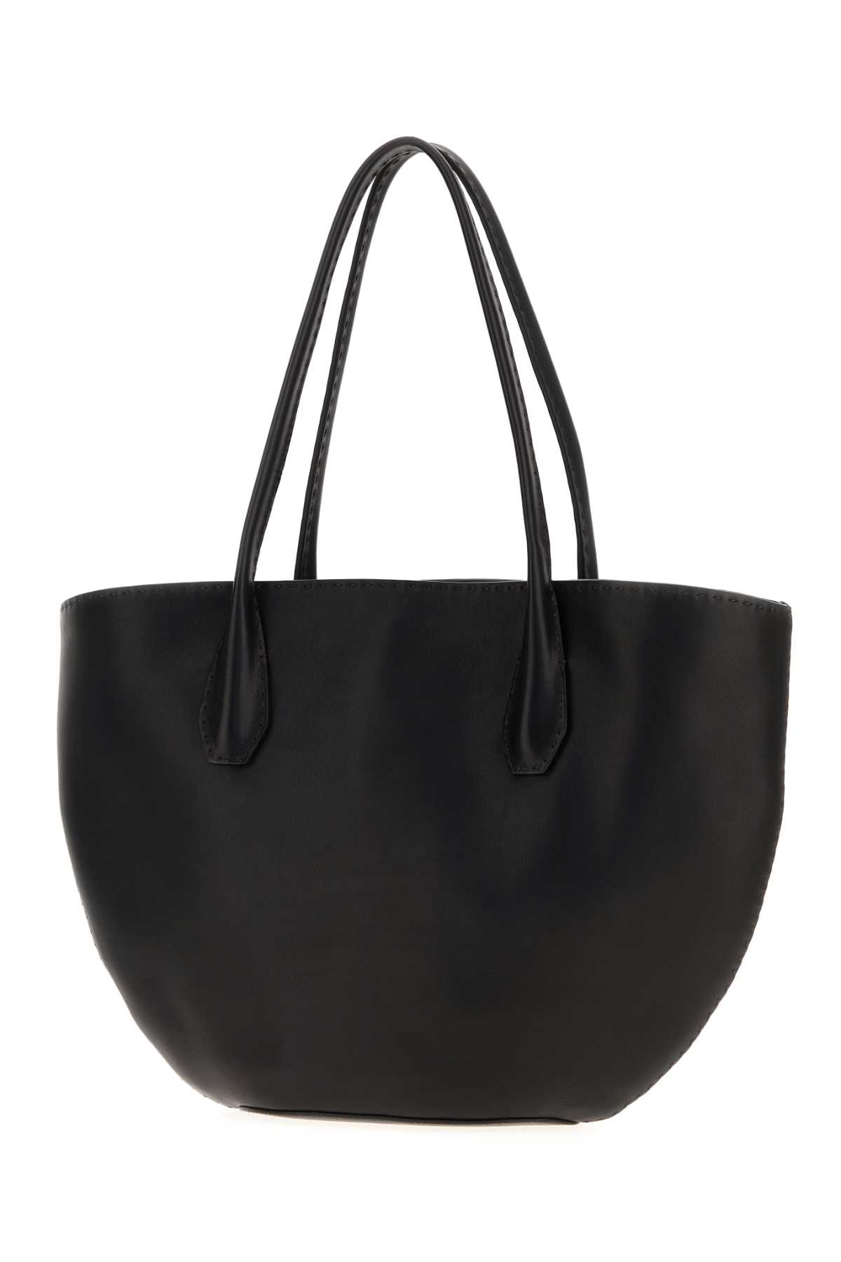 The Row Structured Leather Alger Shopping Tote In Black