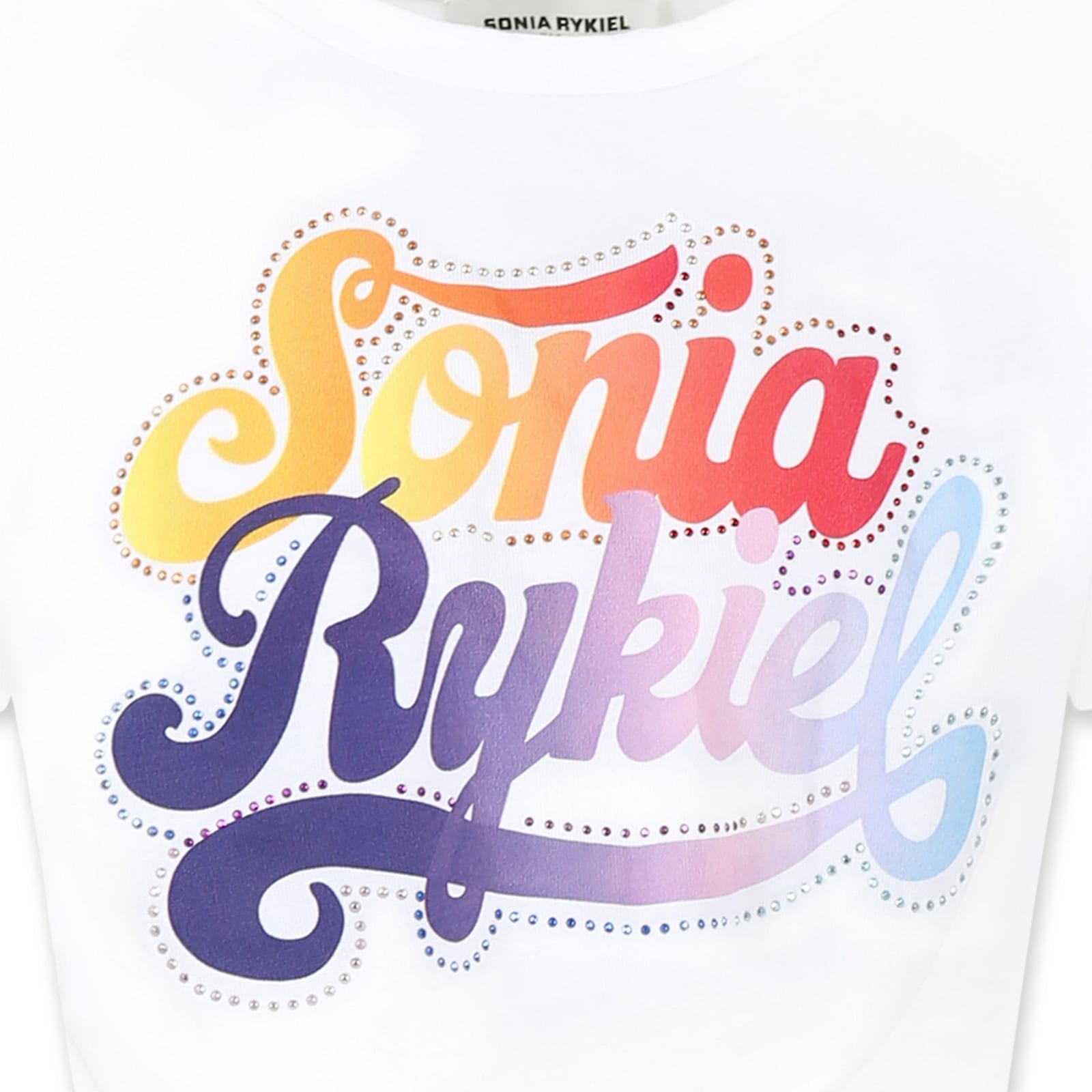 Rykiel Enfant White Crop T-shirt For Girl With Logo In White