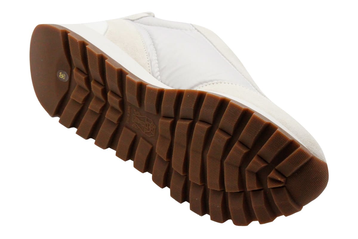 Shop Brunello Cucinelli Runner Shoe In Suede And Taffeta Embellished With Threads Of Brilliant Monili In White
