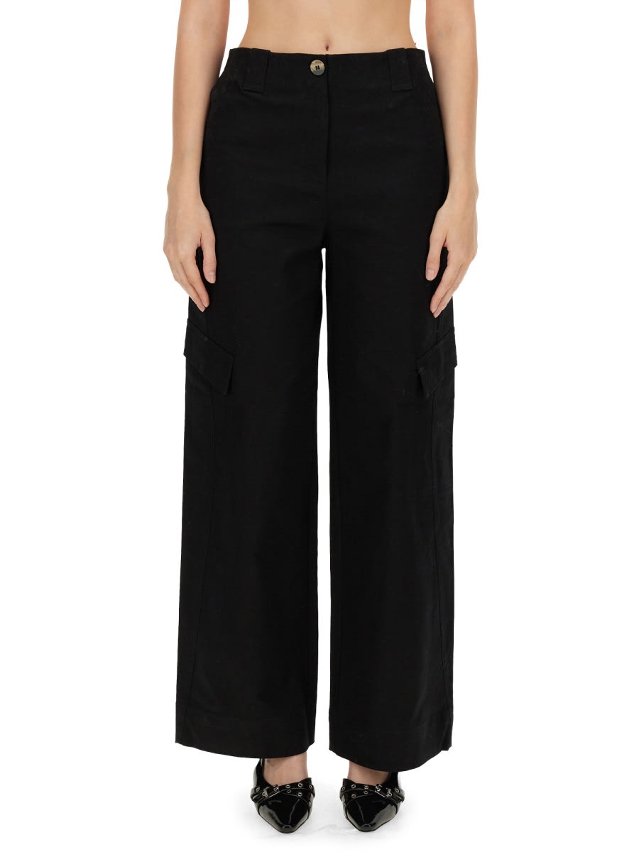 Shop Ganni Herringbone Pants In Black