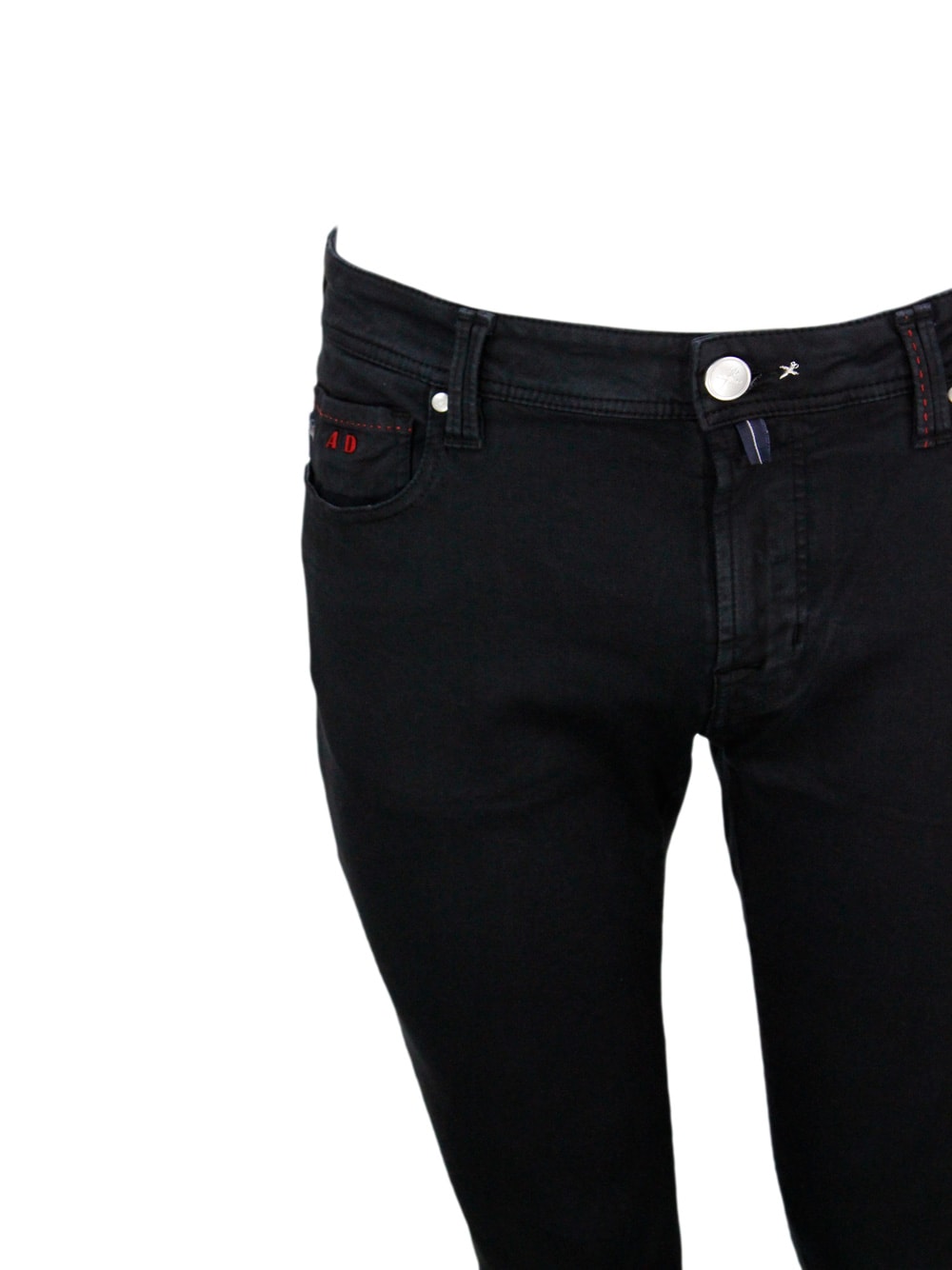 Shop Sartoria Tramarossa Leonardo Zip Trousers In Super Stretch Cotton With 5 Pockets With Tone-on-tone Tailored Stitching An In Dark Blu