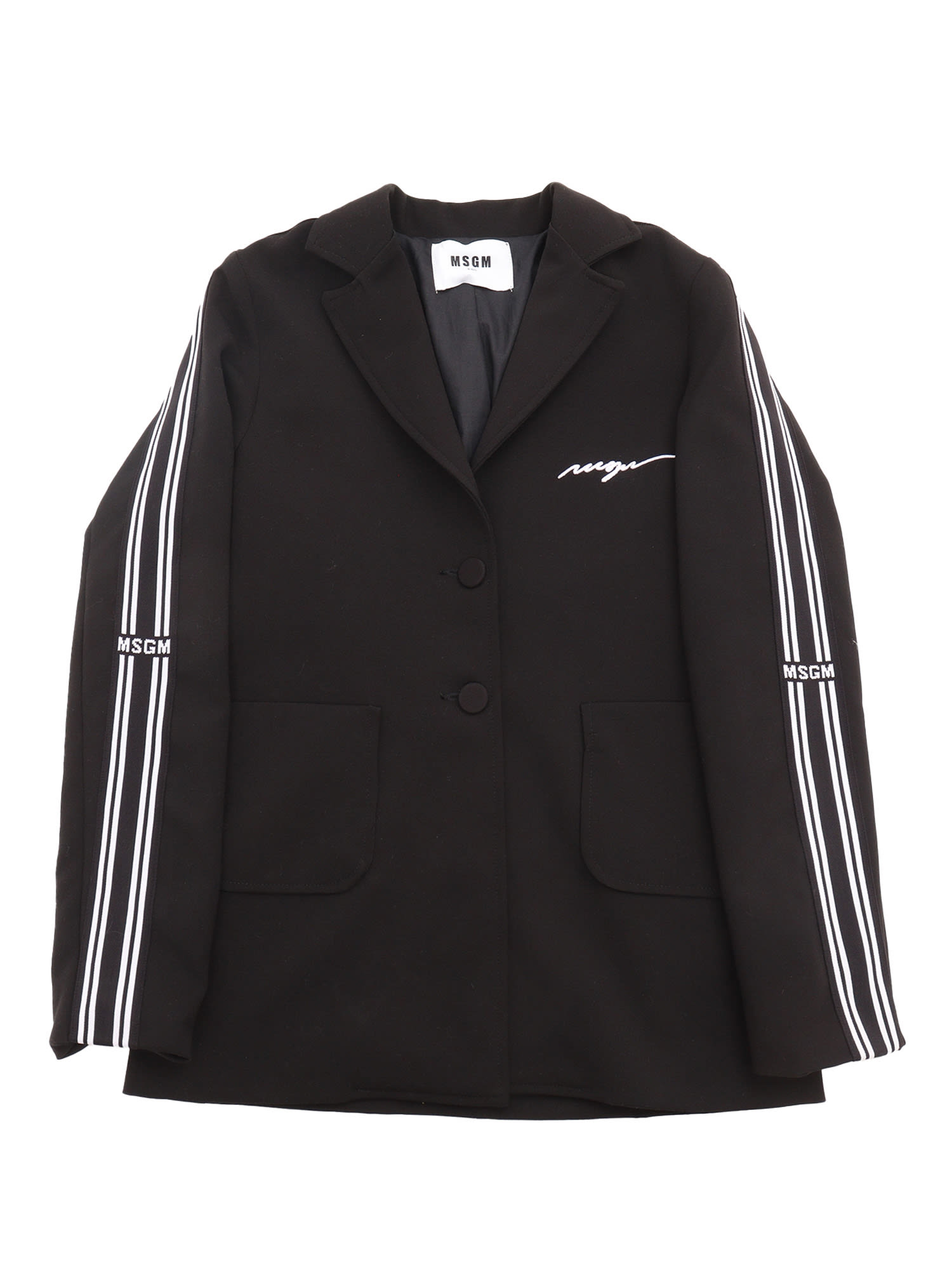 Msgm Fabric Tecnical Blazer  Girl Nero/black In Black