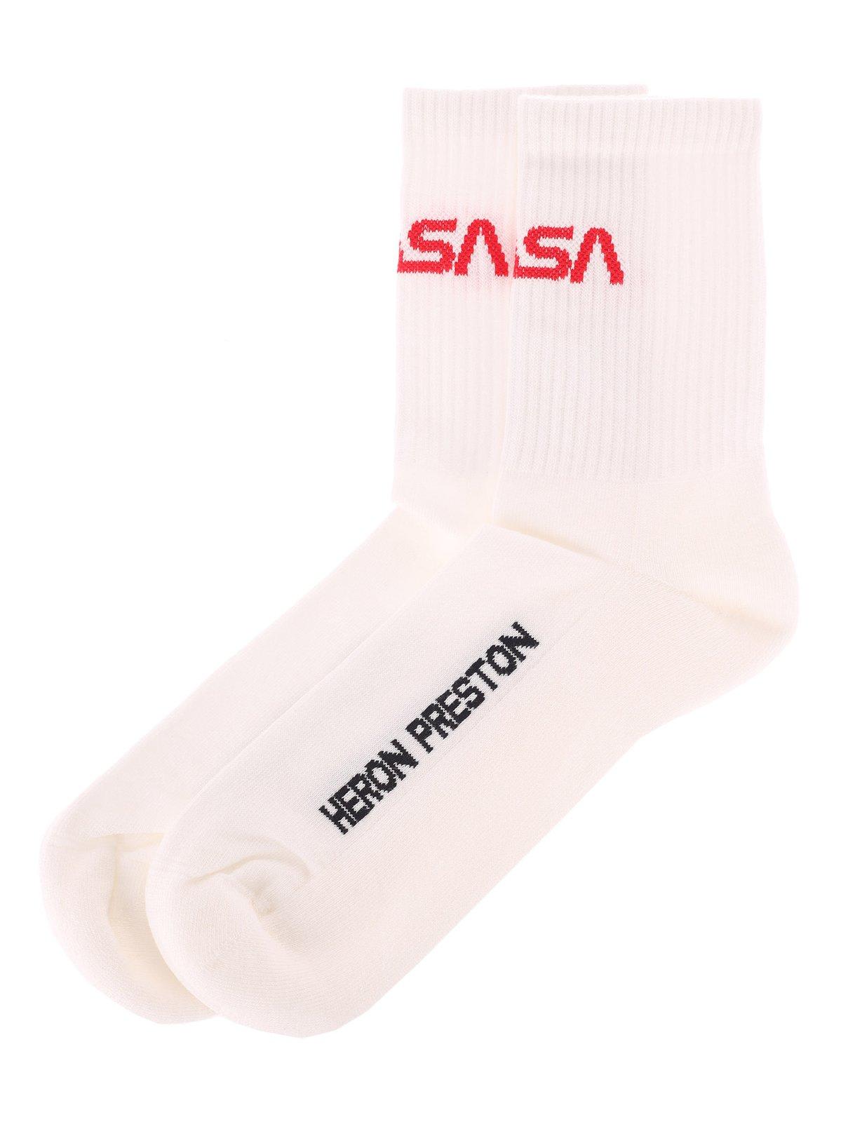 Heron Preston Logo Printed Socks In White