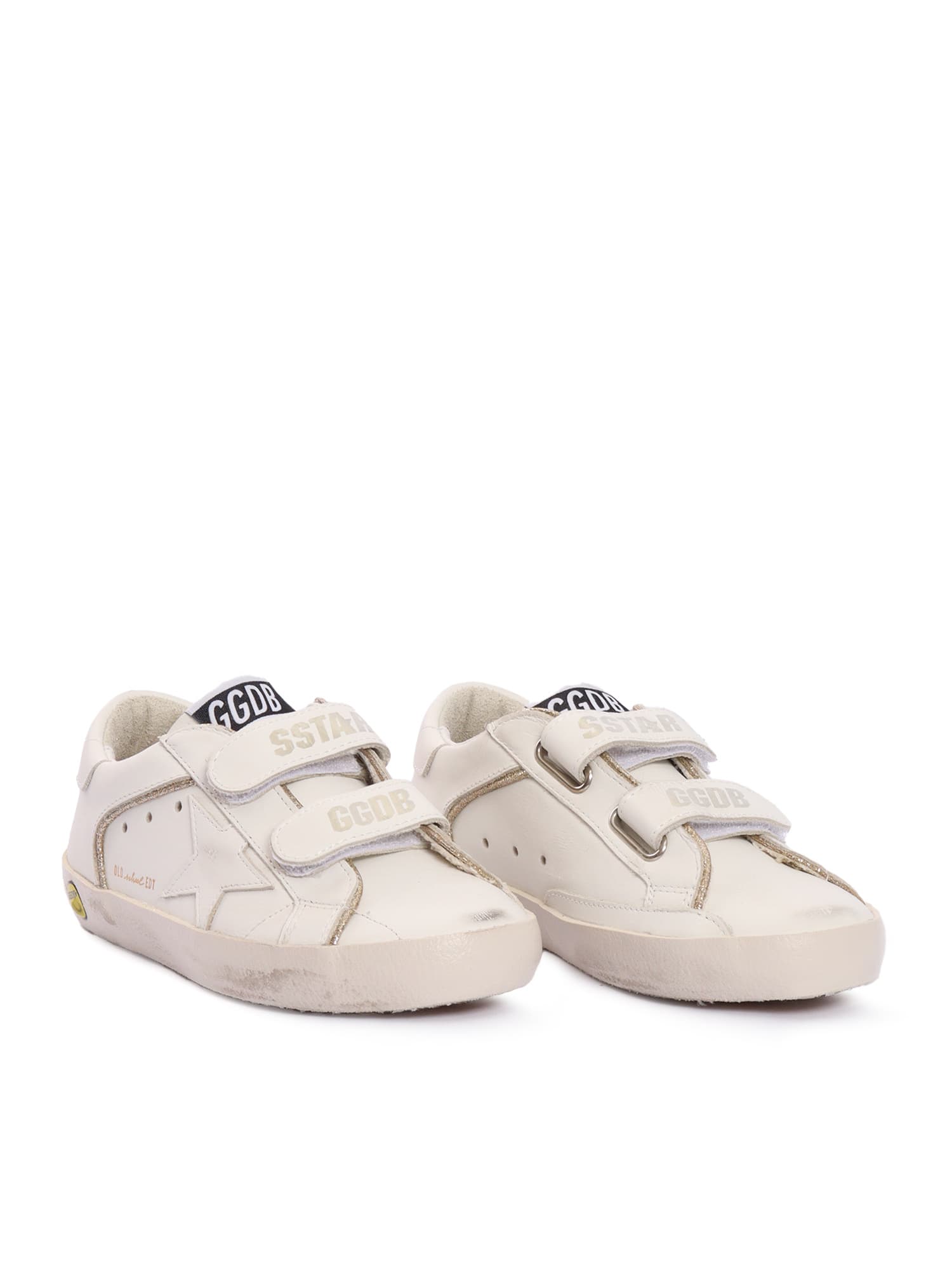 Golden Goose Old School Leather Upper Toe Star And Heel With Gllitter Piping Sneakers In White