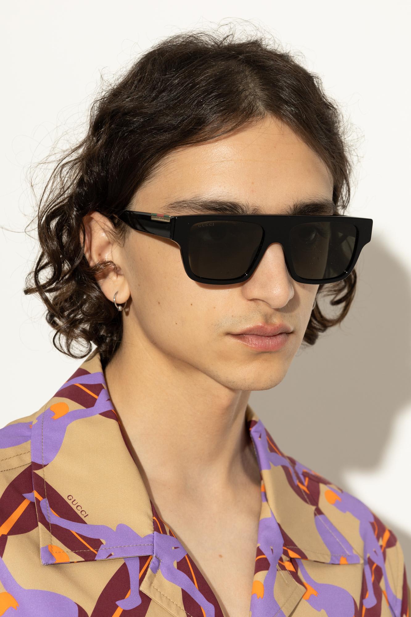 Gucci Acetate Frame Dark Lens Rectangular Sunglasses In Black