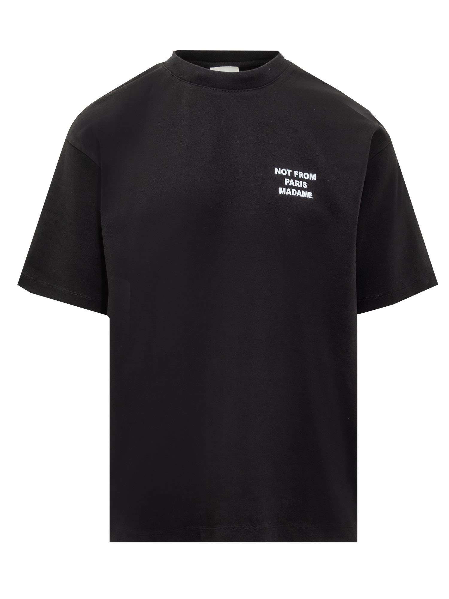 Drôle De Monsieur Black Crewneck T-shirt With Slogan Print On The Front And Back In Black