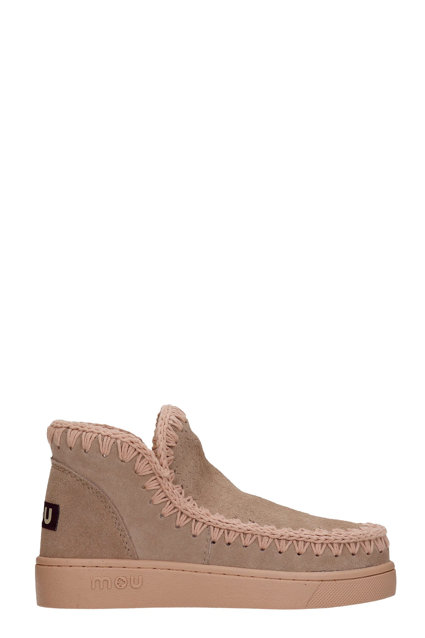 Mou Sneaker Monochr Low Heels Ankle Boots In Rose-pink Suede