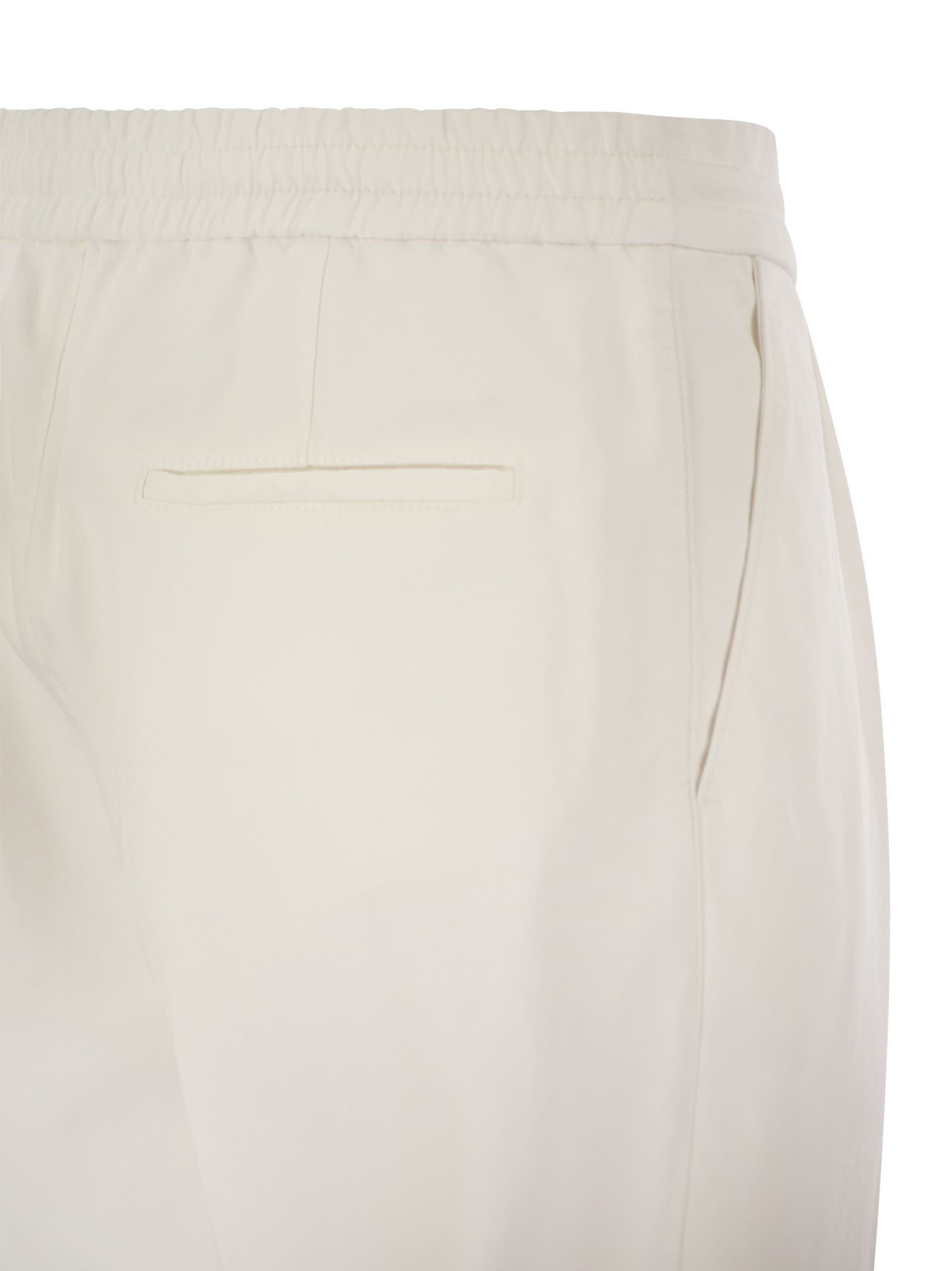 Shop Brunello Cucinelli Leisure Fit Cotton Gabardine Trousers With Drawstring And Double Darts In White