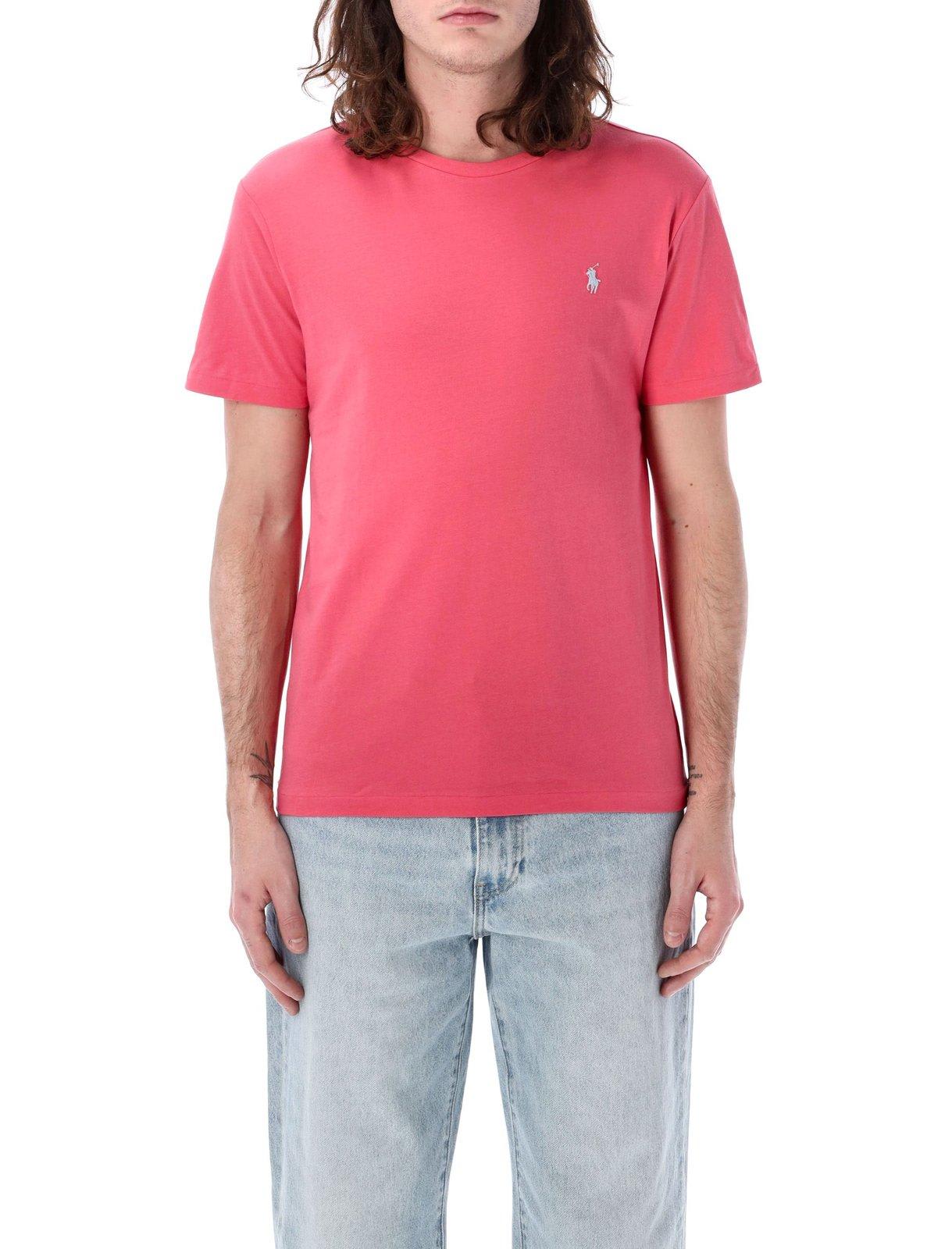 Shop Ralph Lauren Logo-embroidered Crewneck T-shirt In Pale Red/c7194