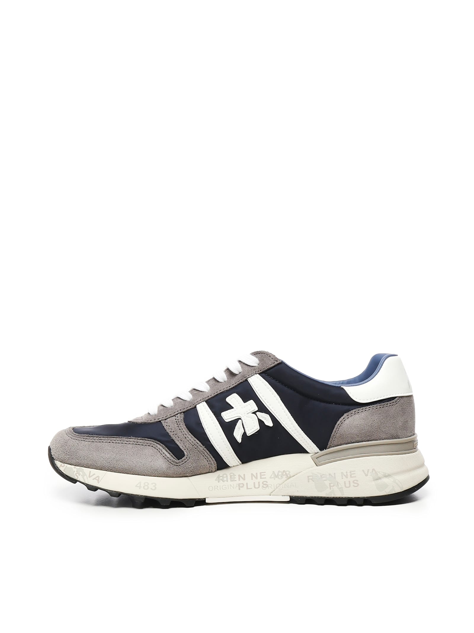 Premiata Lander Sneakers In Blue Suede And Fabric In Multi