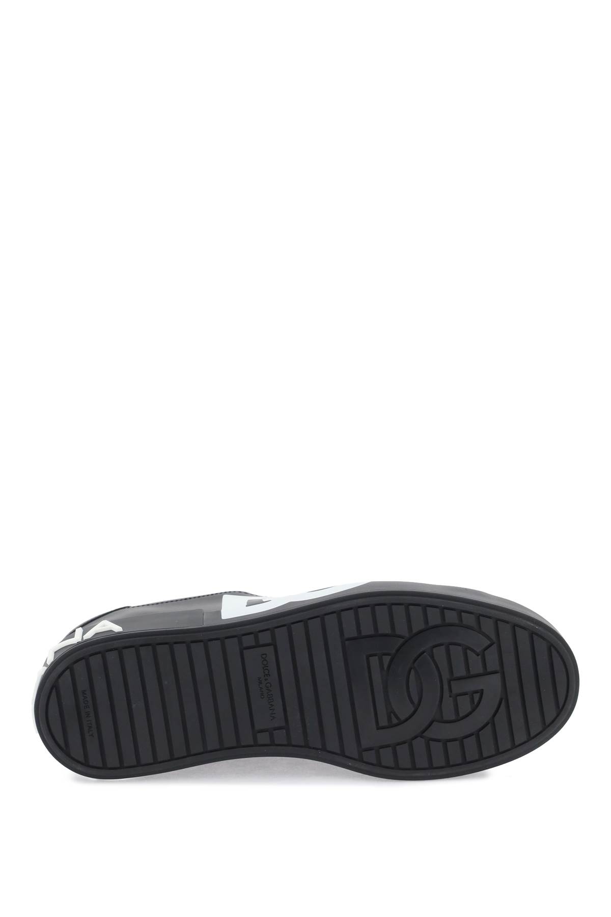 Shop Dolce & Gabbana Leather Portofino Sneakers With Dg Logo In Nero/nero (black)