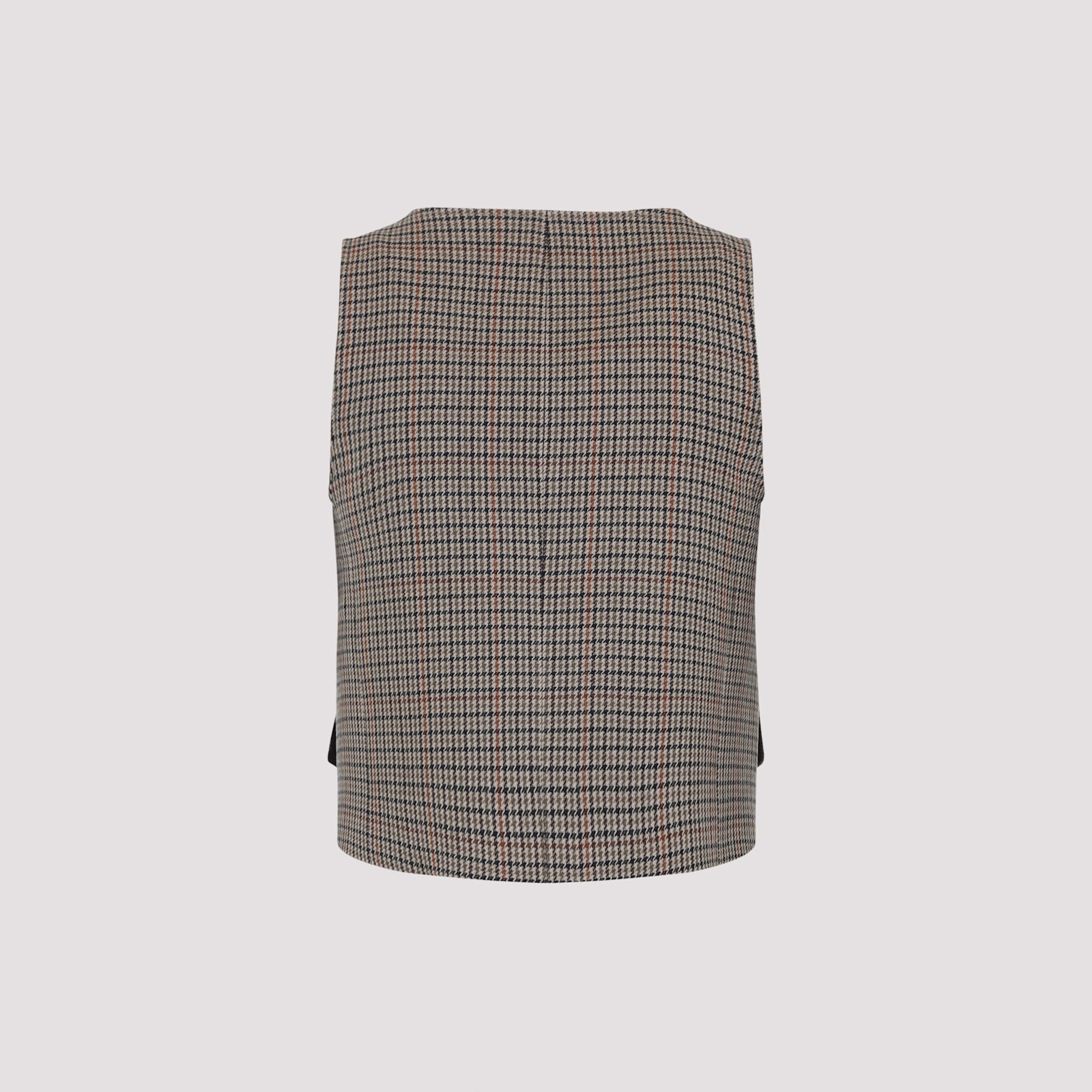 Celine Checked Wool Double-breasted Sleeveless Jacket In Gray