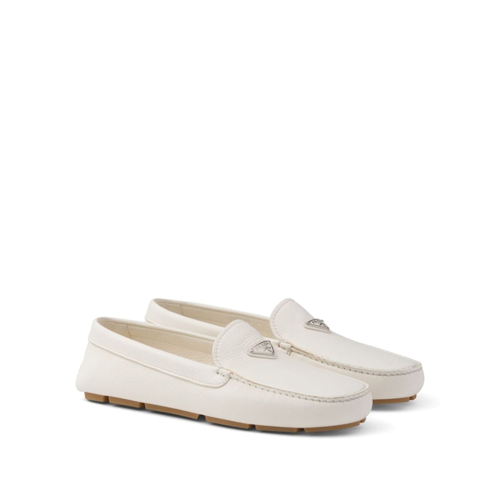 Prada Logo Leather Loafers Men In White