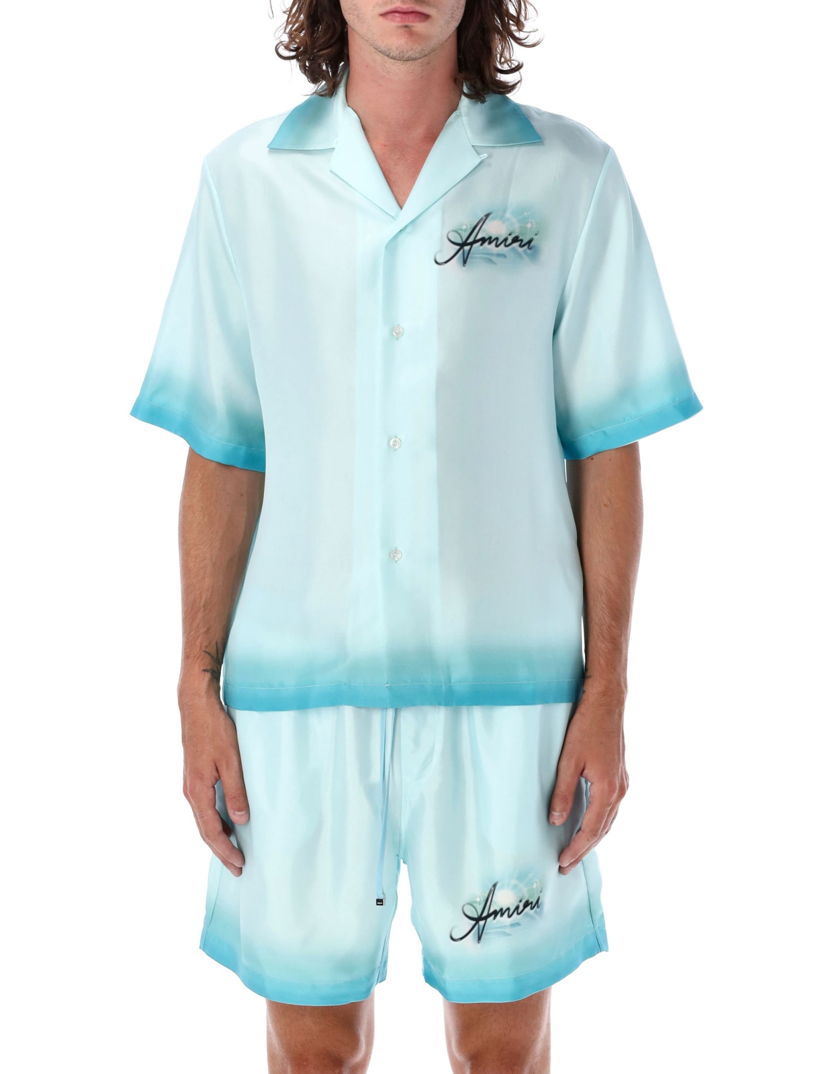 Shop Amiri Resort Club Bowling Shirt In Cerulean