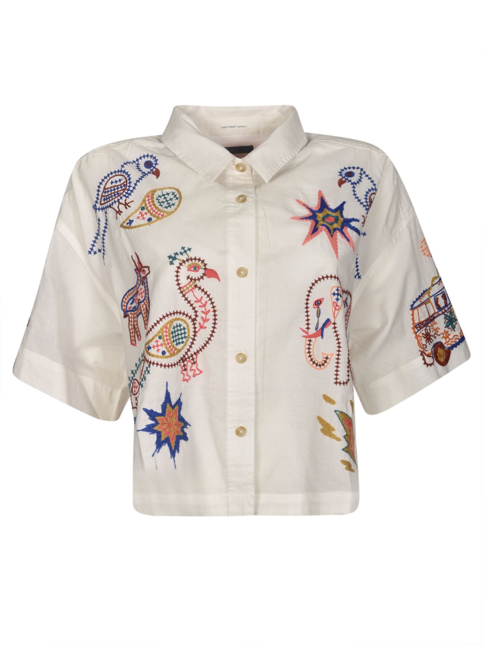 Shop Mother Cropped Embroidered Shirt In White
