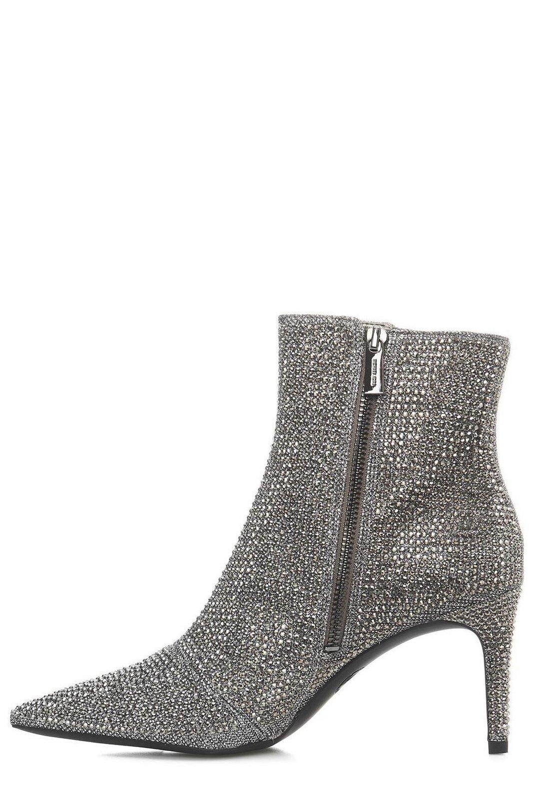 Shop Michael Kors Aline Embellished Heeled Ankle Boots In Argento