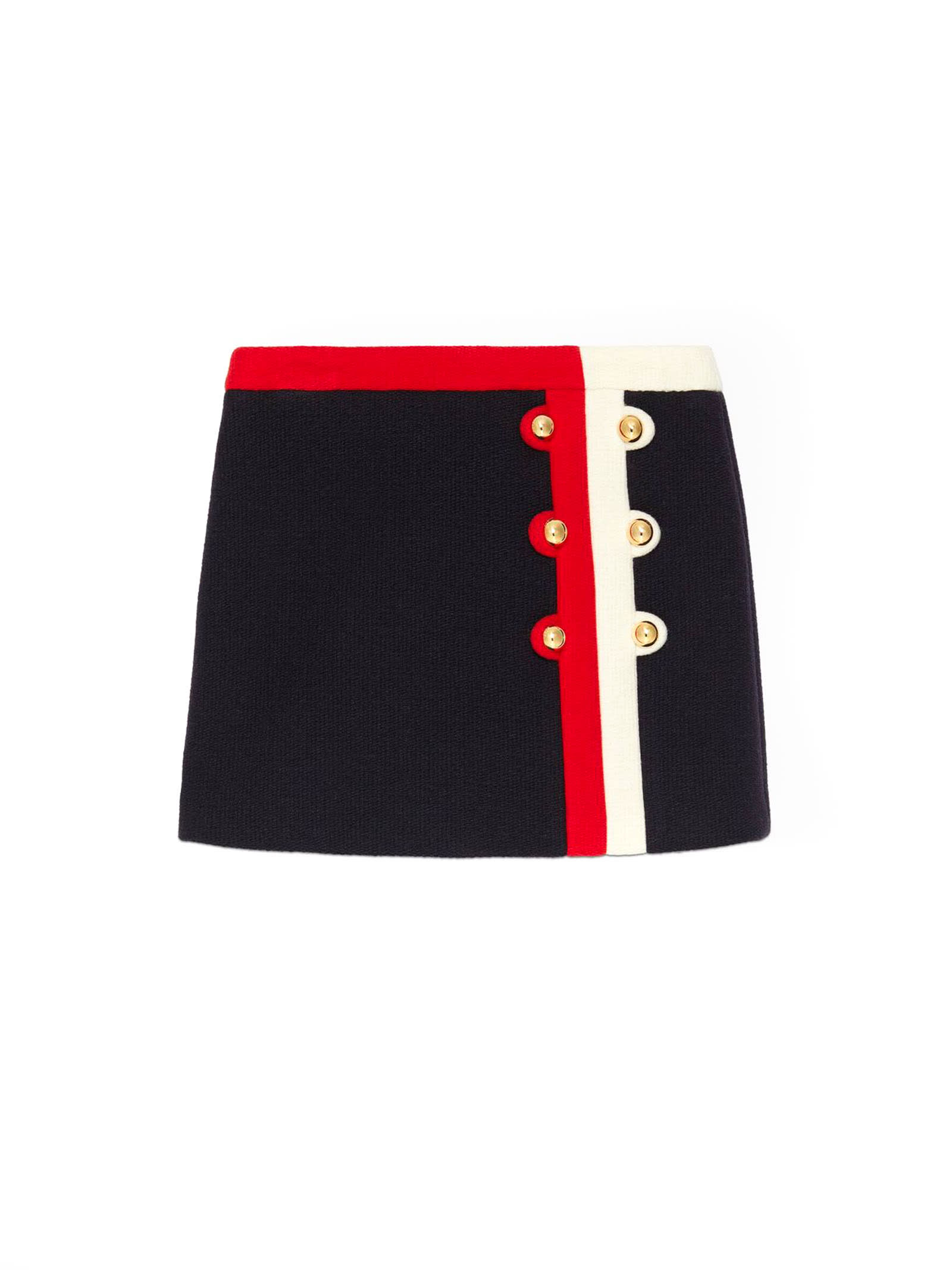 Shop Gucci Knitted Navy Blue Wool Skirt