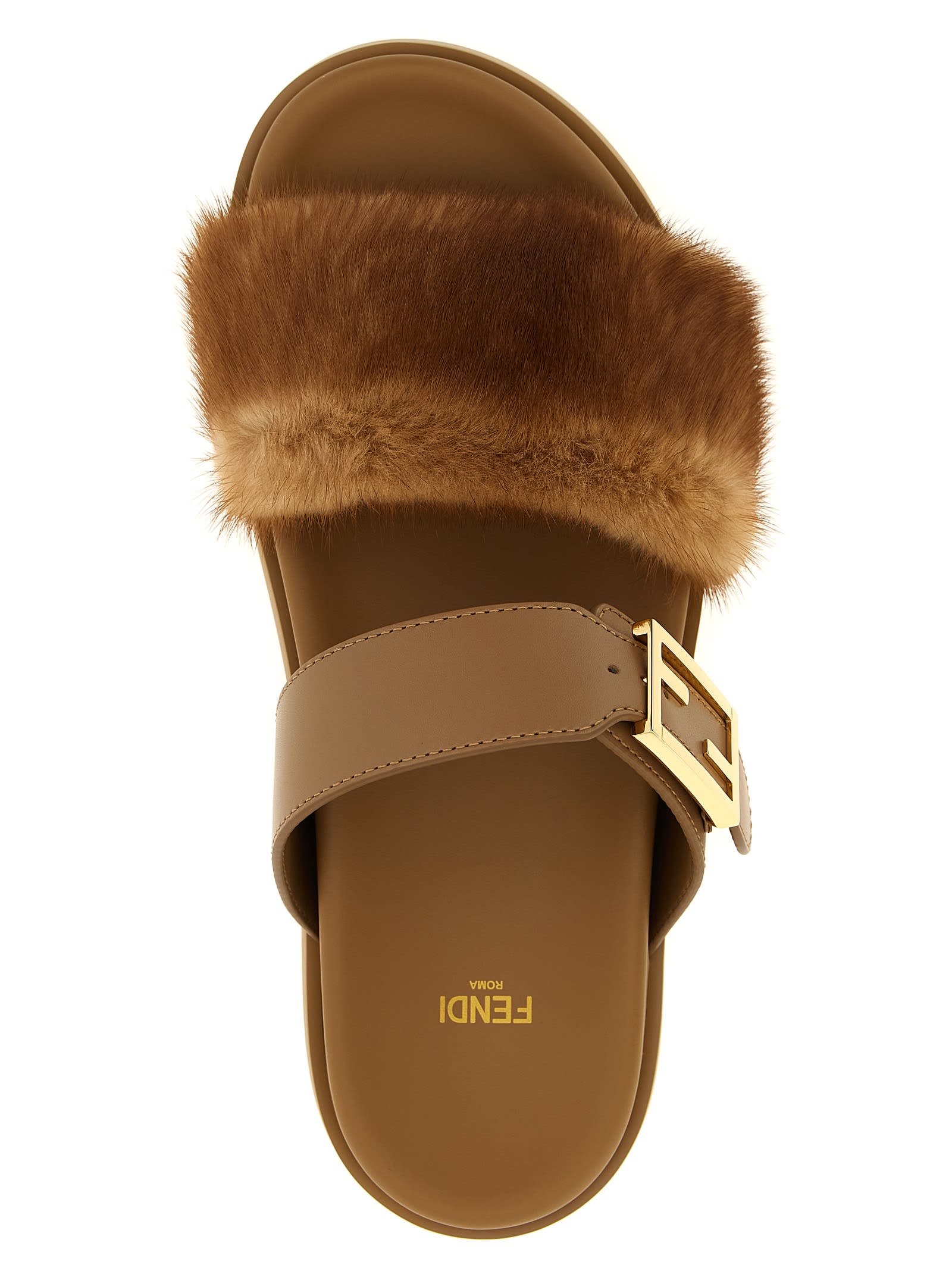 Fendi Luxe Fur Strap Buckle Slides