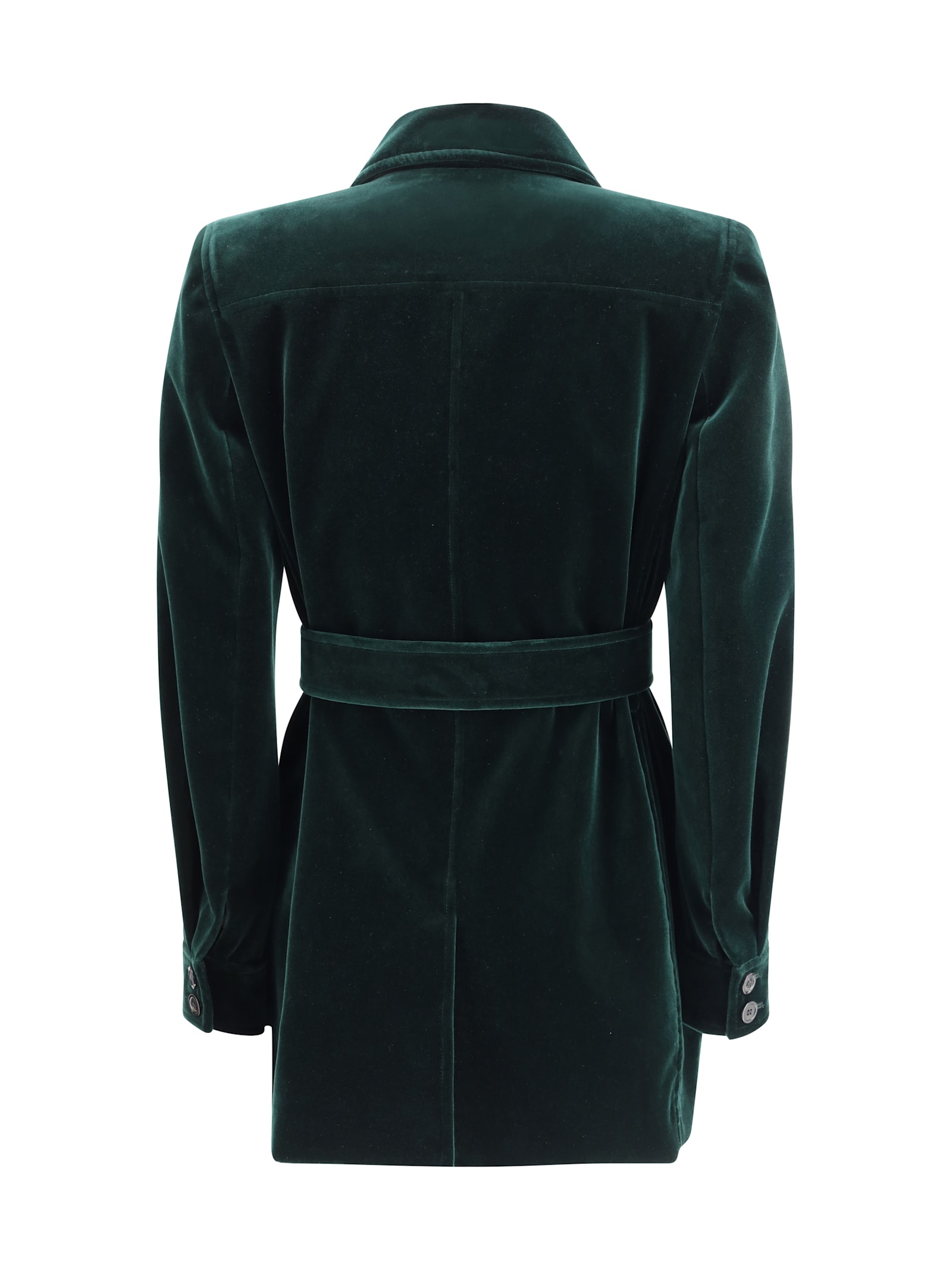 Saint Laurent Velvet Safari Jacket Belted Waist In Green