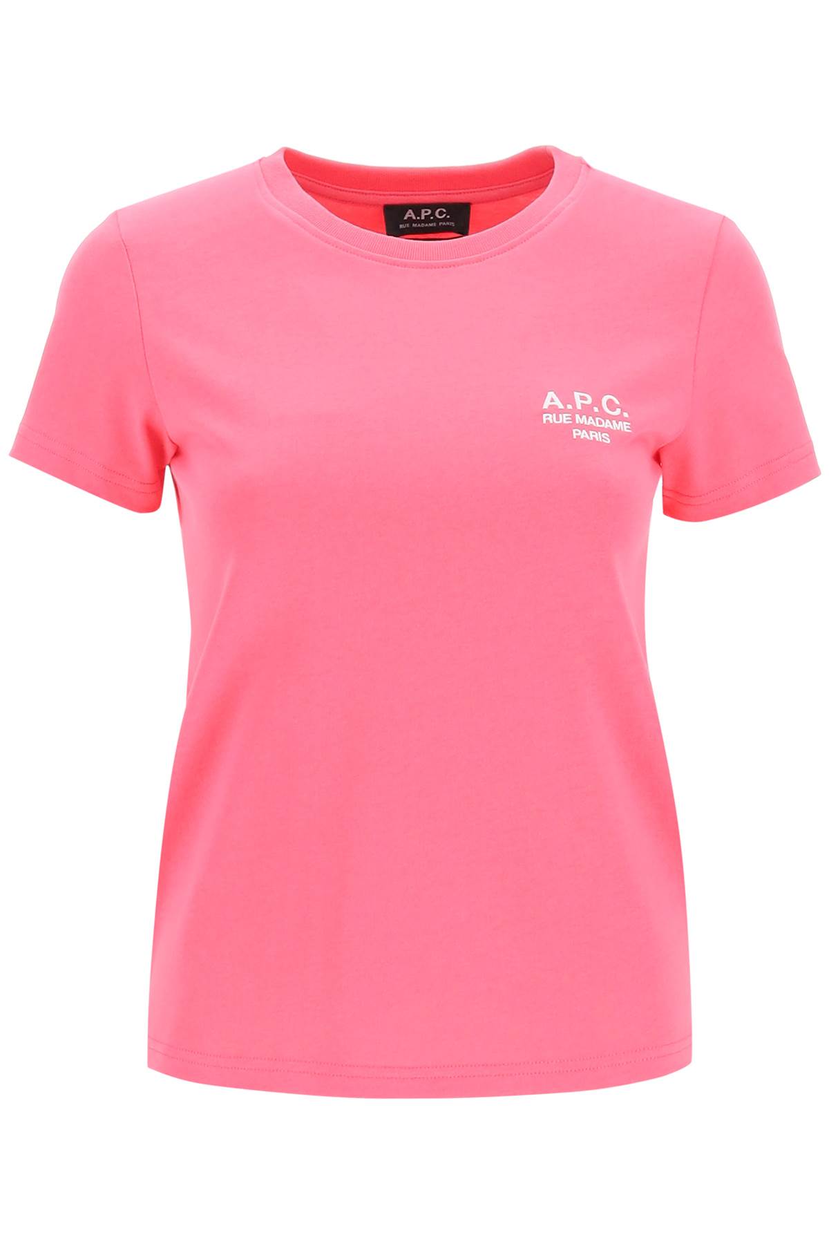 Shop Apc New Denise T-shirt With Logo Embroidery In Rose Vif (fuchsia)