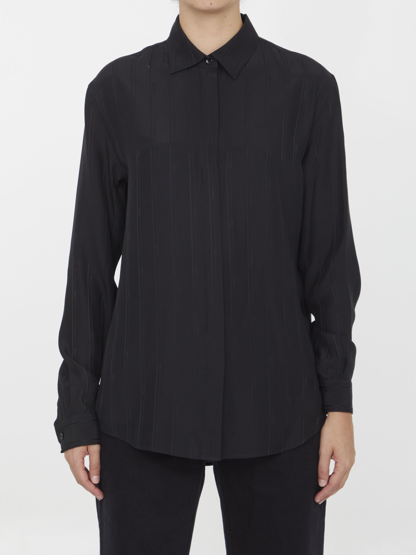 Saint Laurent Silk Logo Shirt In Black
