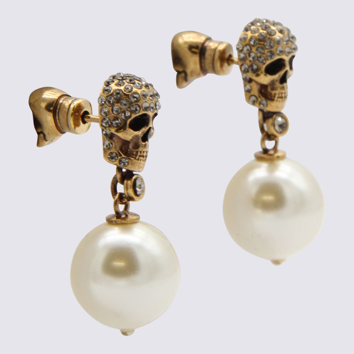 Shop Alexander Mcqueen Gold-tone Brass Earrings In Gold/pearl