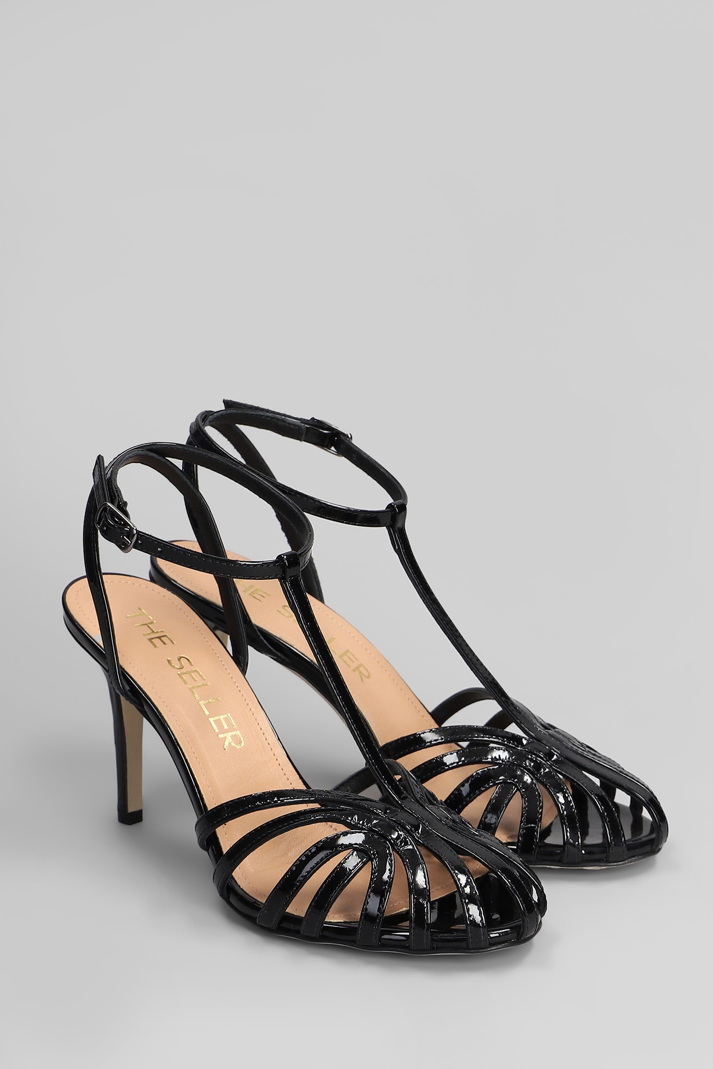 The Seller Sandals In Black Patent Leather In Black